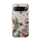 Custodia protettiva per Google Pixel con colibrì floreale | Cover protettiva con accento a stella vintage