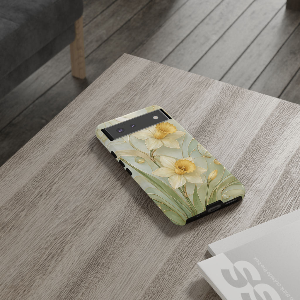 Stained Glass Daffodil Google Pixel Phone Case | Yellow Floral Phone Cover