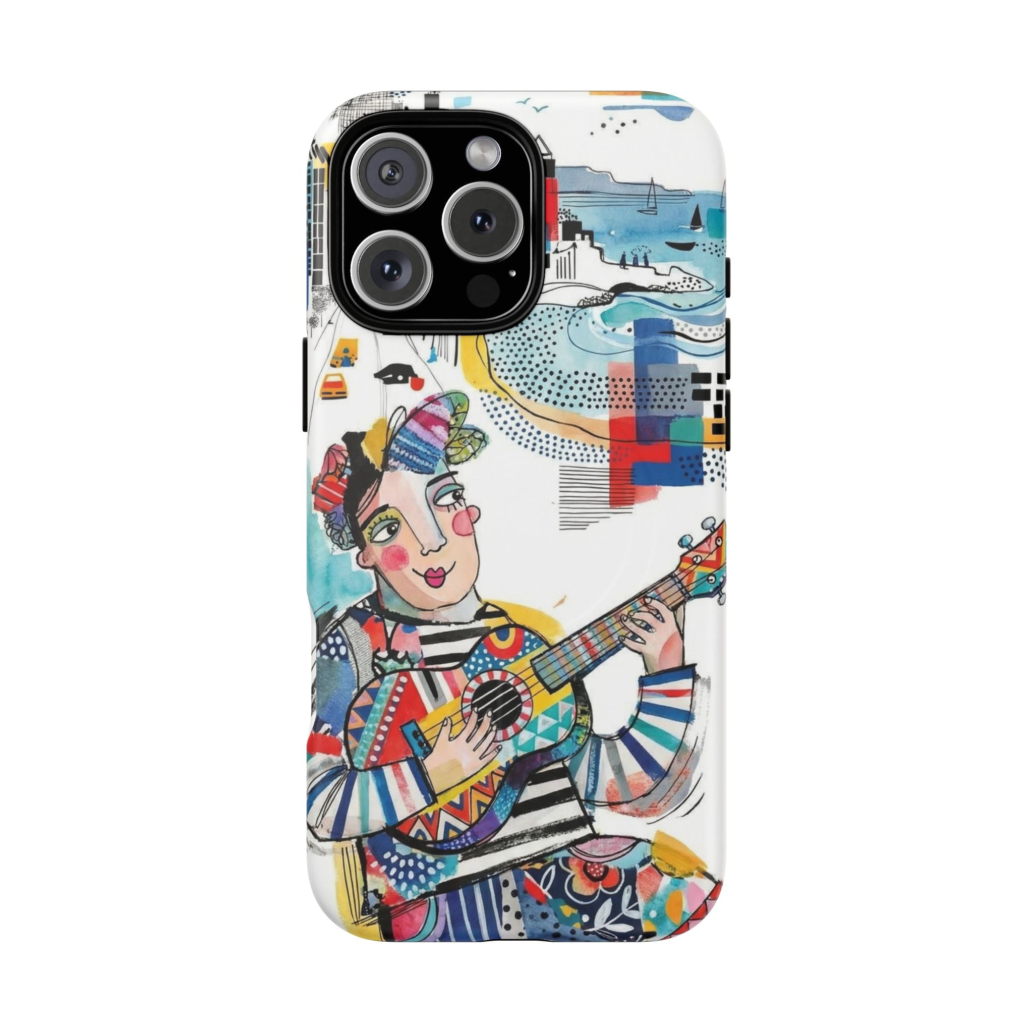 Artistic Musician MagSafe iPhone Case | Colorful Guitar Cityscape Tough Case