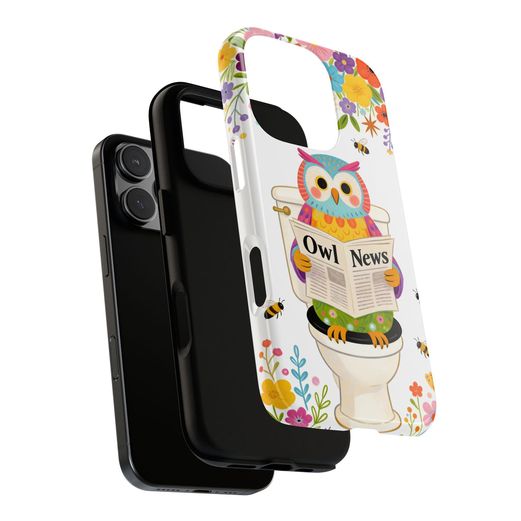 Owl News Floral iPhone Case | Cute Owl Reading Newspaper on Toilet