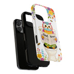 Owl News Floral iPhone Case | Cute Owl Reading Newspaper on Toilet