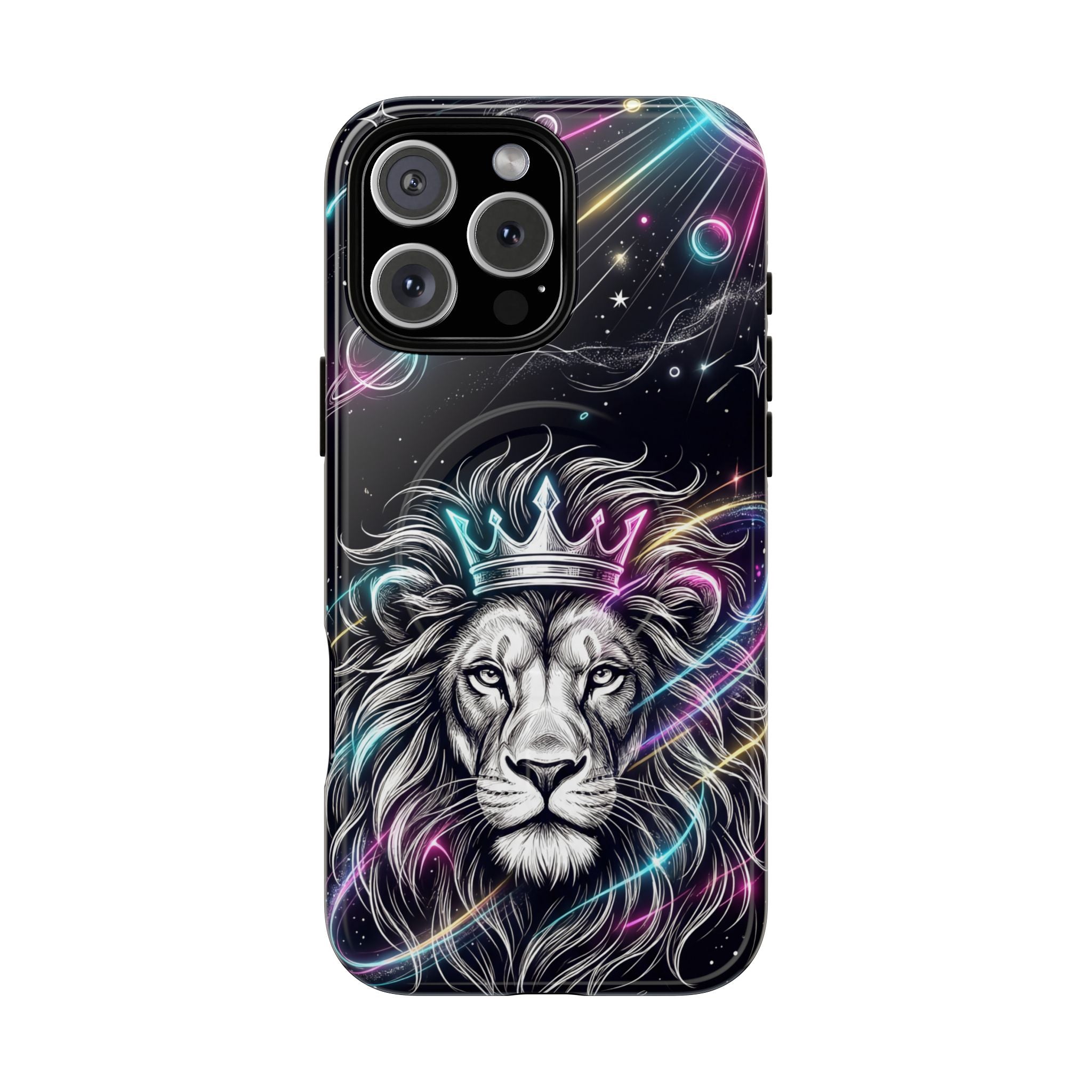Galaxy Lion MagSafe iPhone Case | Neon Crowned Lion Protective Case