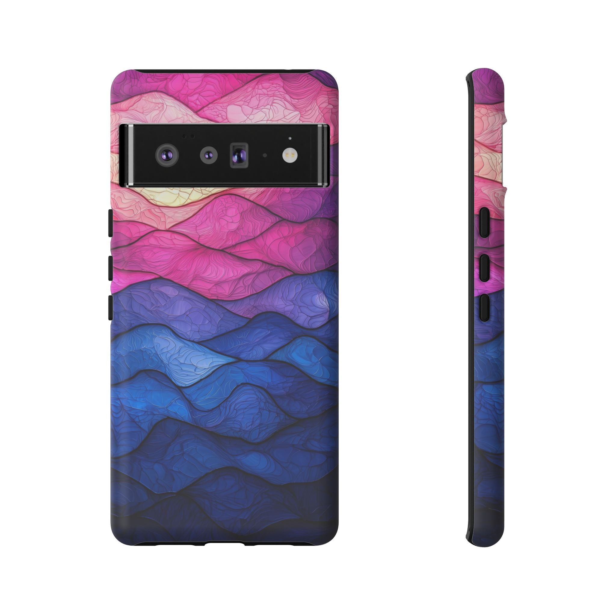 Abstract Ocean Waves Google Pixel Case — Pink & Blue Gradient Tough Case