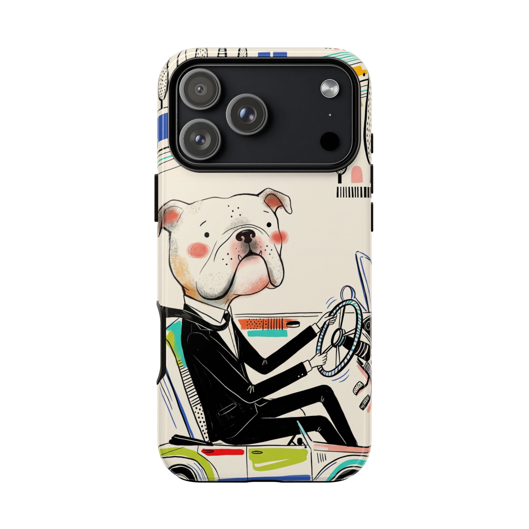 Bulldog Driver iPhone Case | Cute Retro Dog Illustration