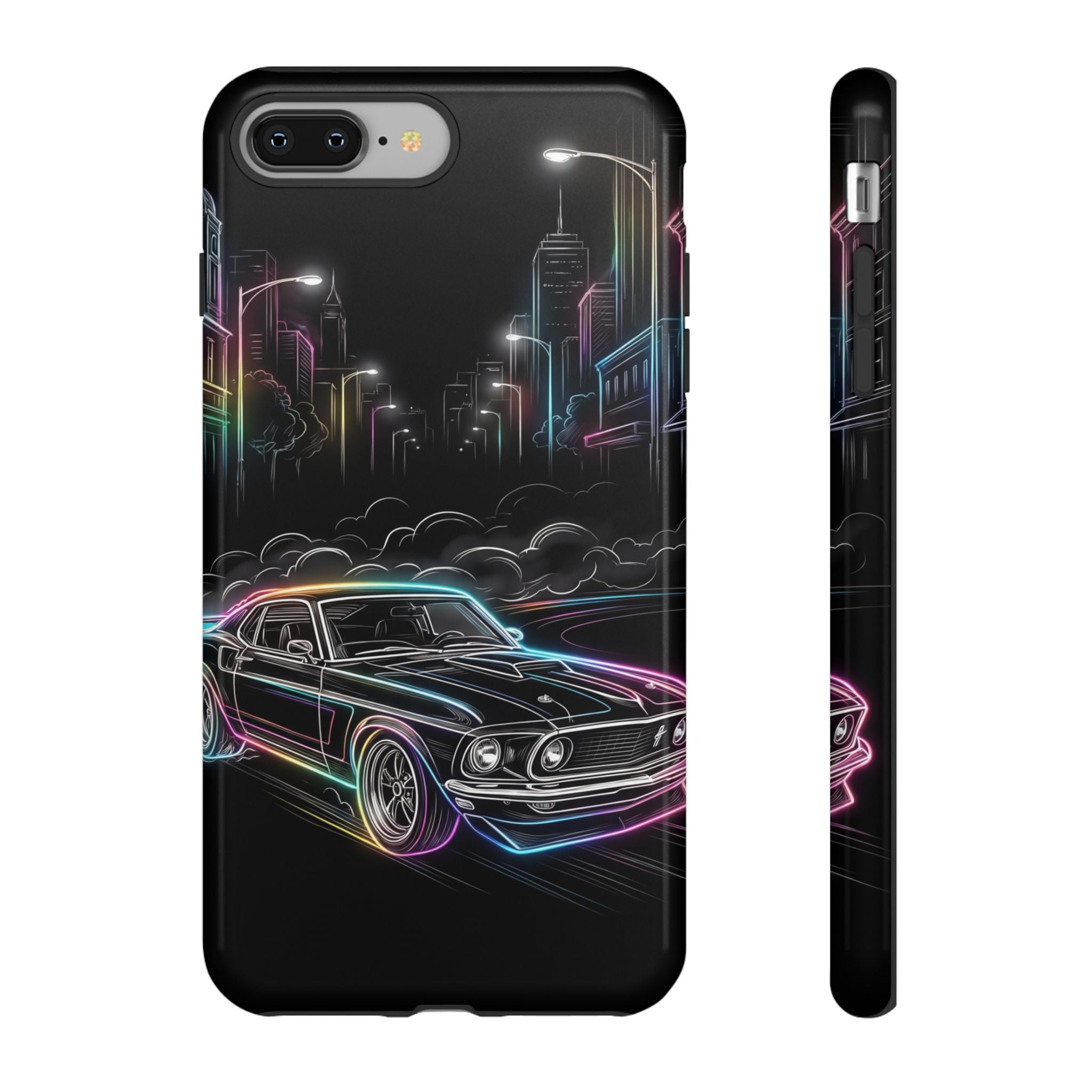 Neon Muscle Car iPhone Case | Retro City Nightscape