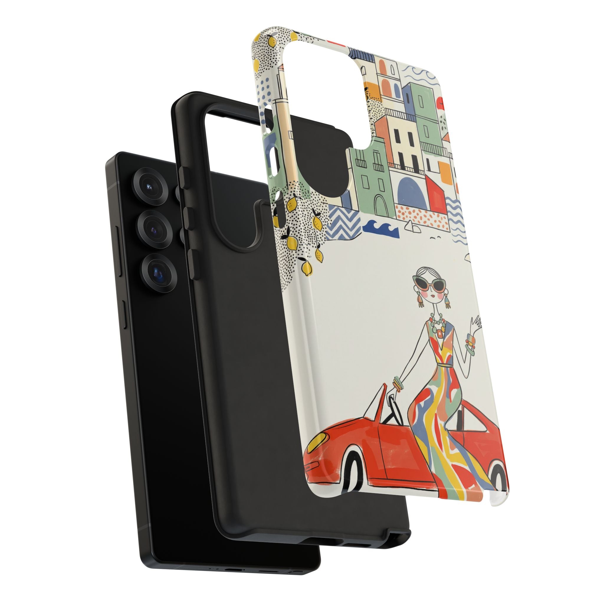 Stylish Riviera Samsung Galaxy Phone Case | Chic Retro Woman in Convertible Design
