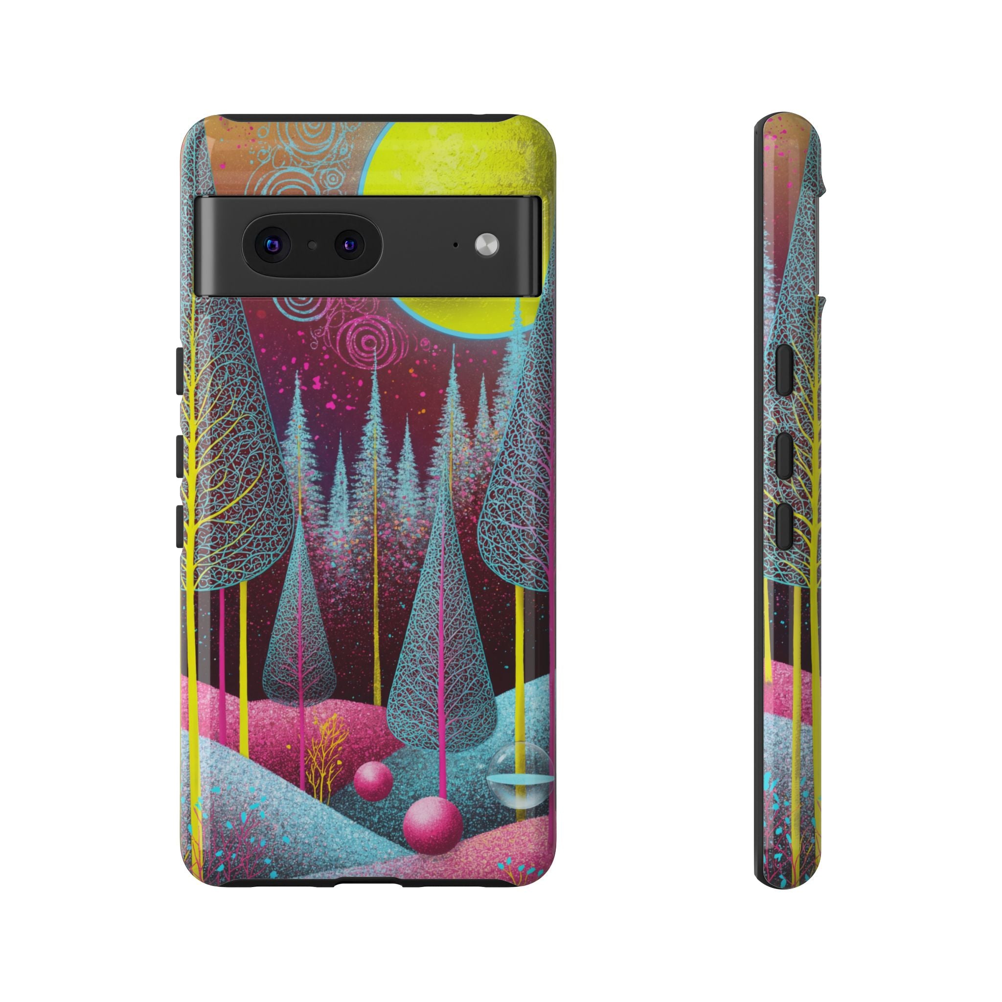 Colorful Surreal Forest Google Pixel Case | Neon Moon, Trees & Abstract Landscape
