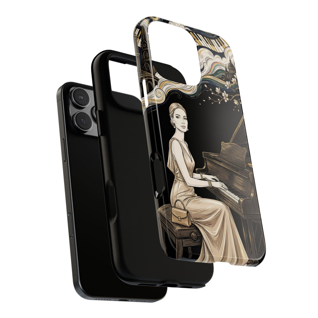 Elegant Piano Woman iPhone Case | Vintage Art Deco Music Design