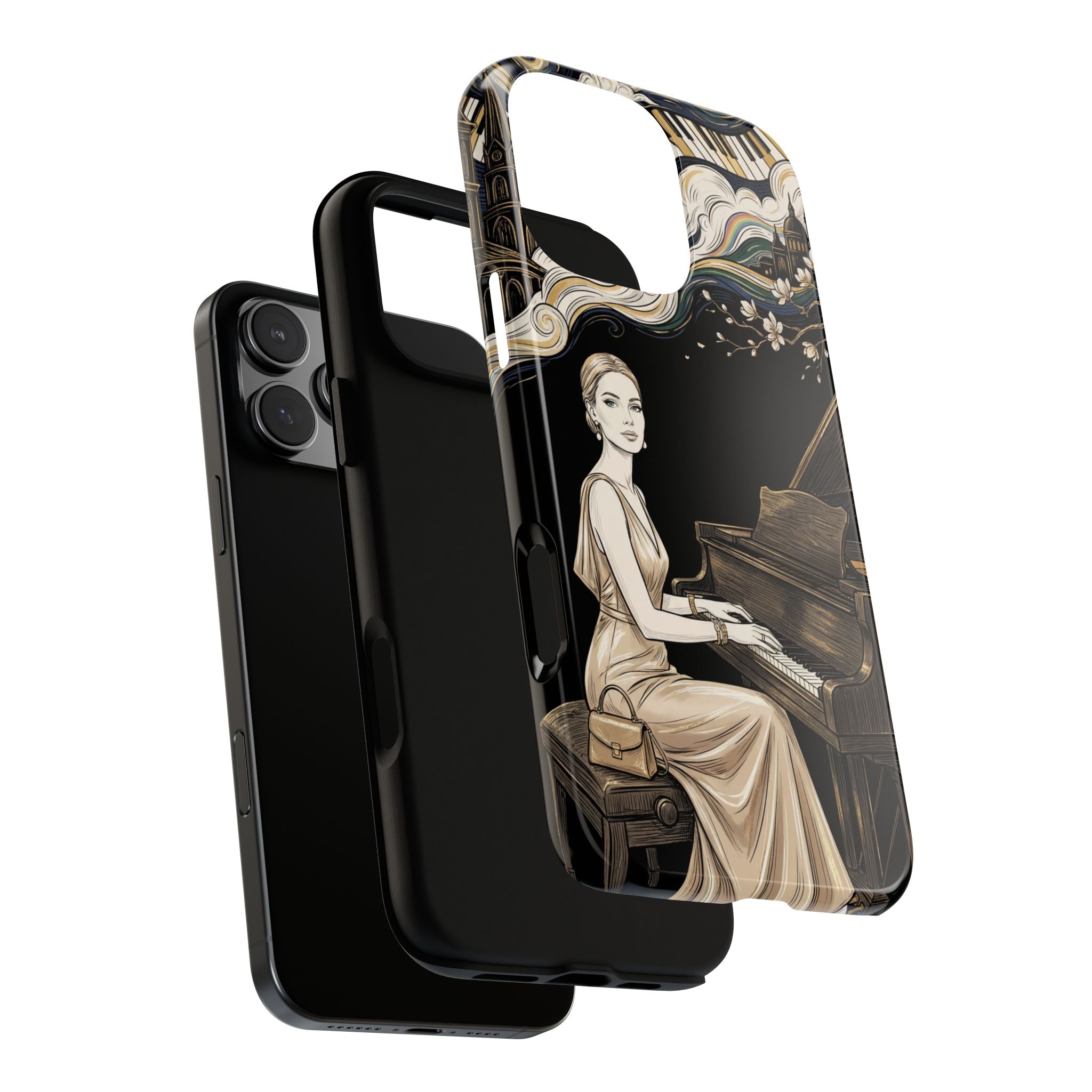 Elegant Piano Woman iPhone Case | Vintage Art Deco Music Design