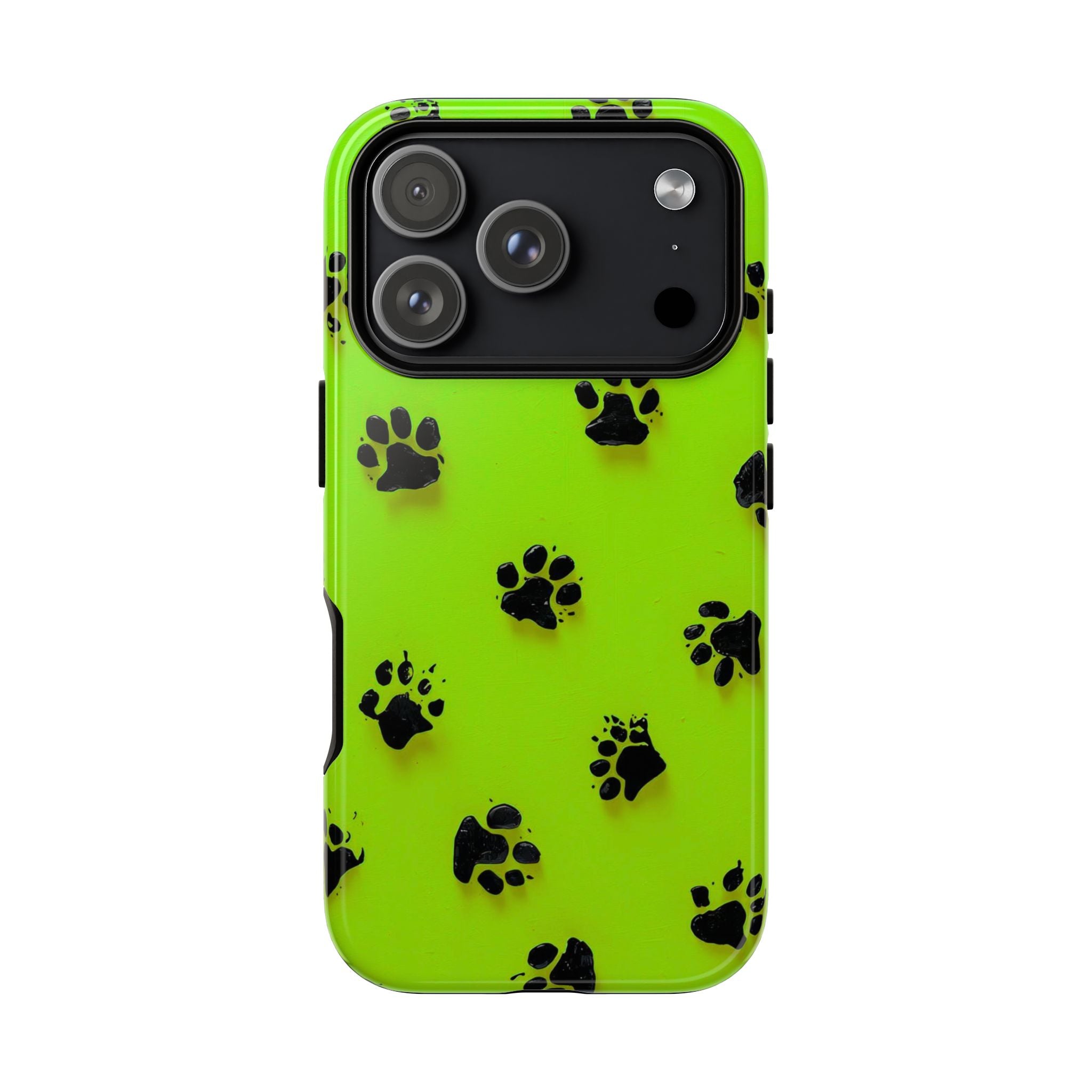 Neon Paw Print Tough Phone Case — Shockproof Pet Lover iPhone Cover