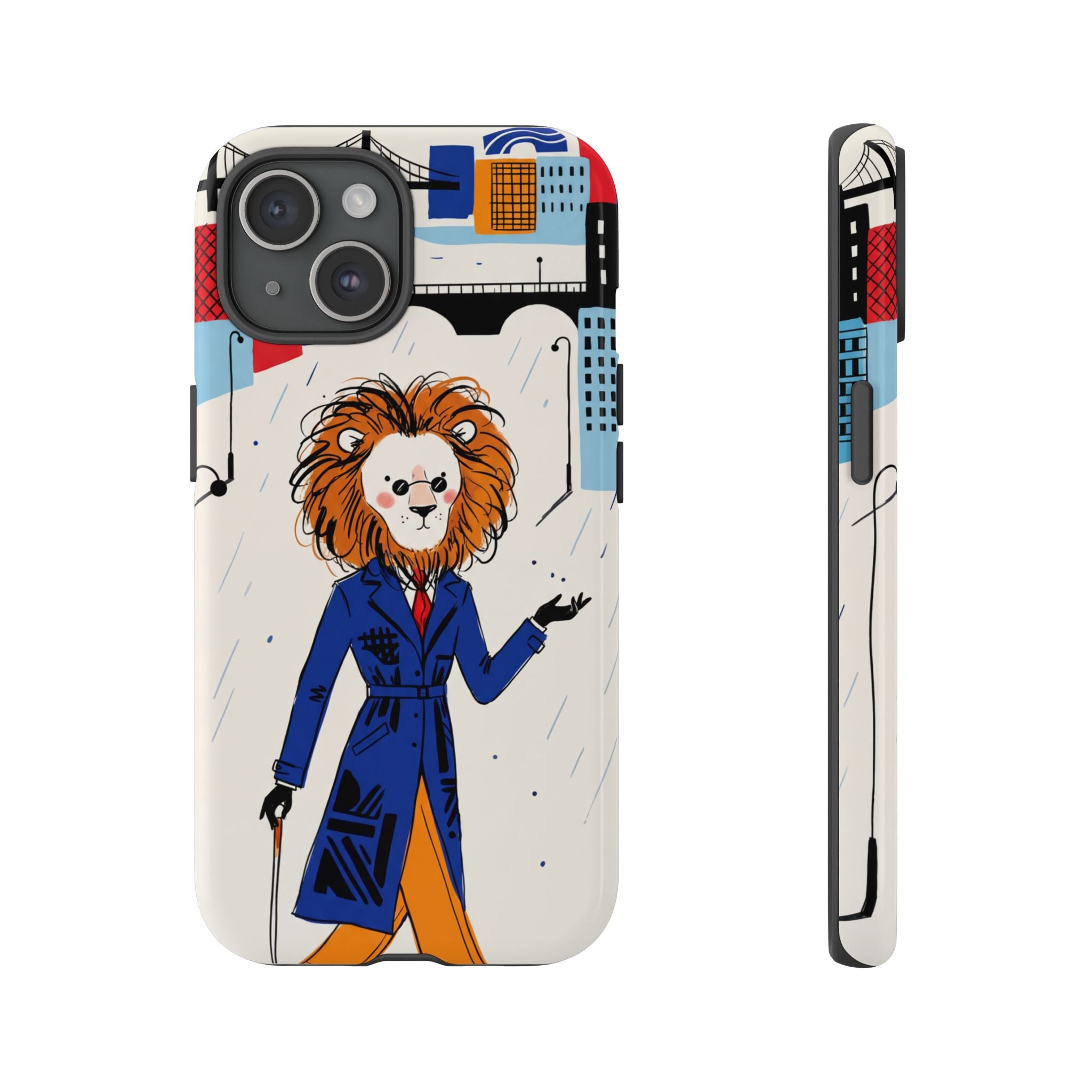 Lion Gentleman iPhone Case | Dapper Lion in City Rain