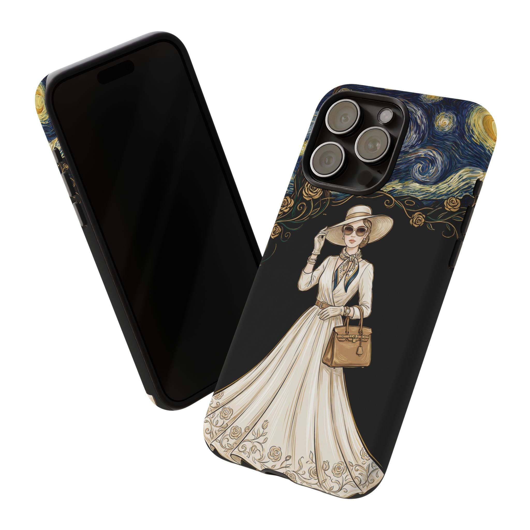 Vintage Starry Night Fashion iPhone Case | Elegant Lady in White Dress