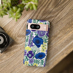 Floral Blue & Purple Tough Google Pixel Phone Case | Protective Botanical Phone Cover