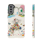 Whimsical Shopping Girl Samsung Galaxy Phone Case | Cute Floral Butterfly Tough Case