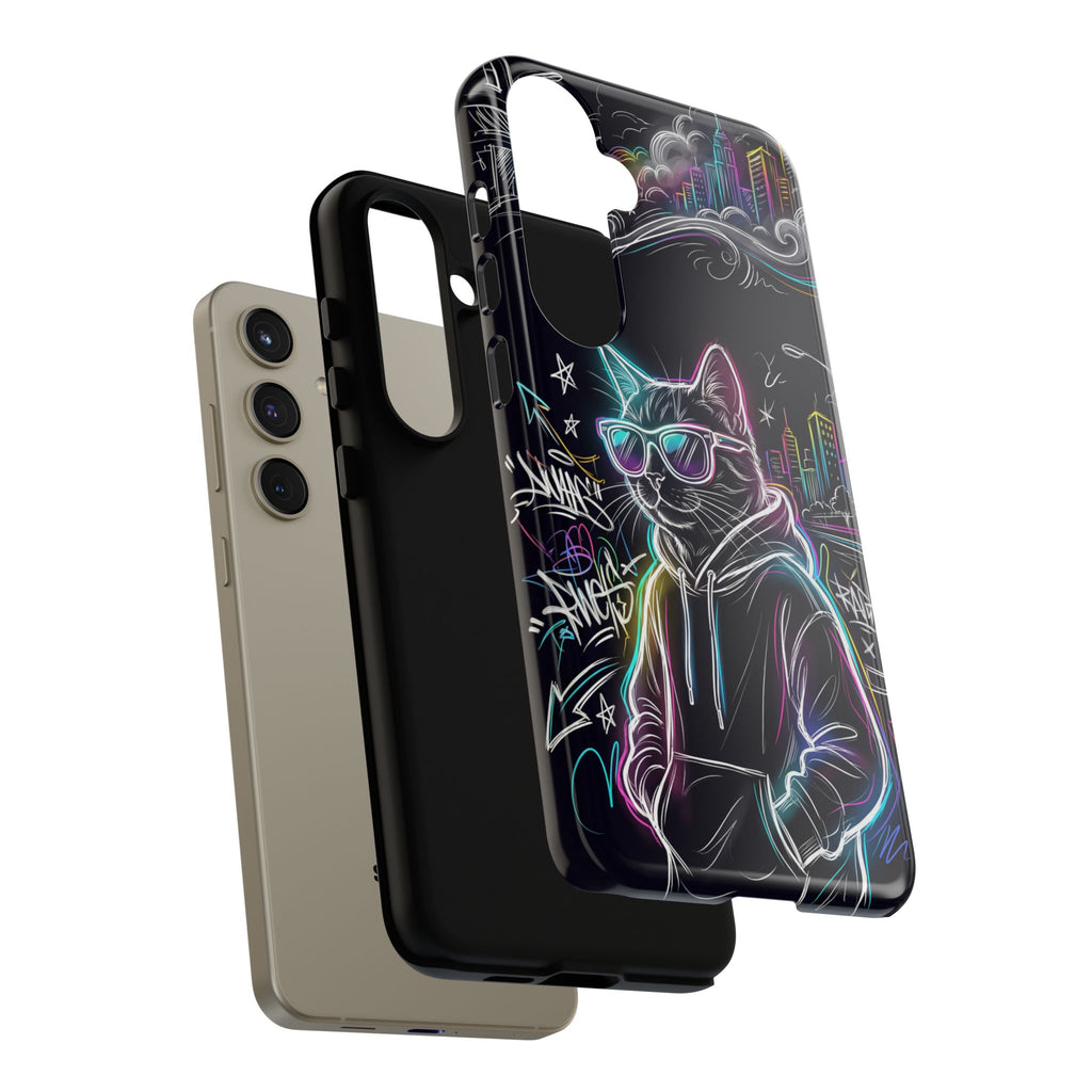 Cool Hoodie Neon Street Cat Samsung Galaxy Phone Case