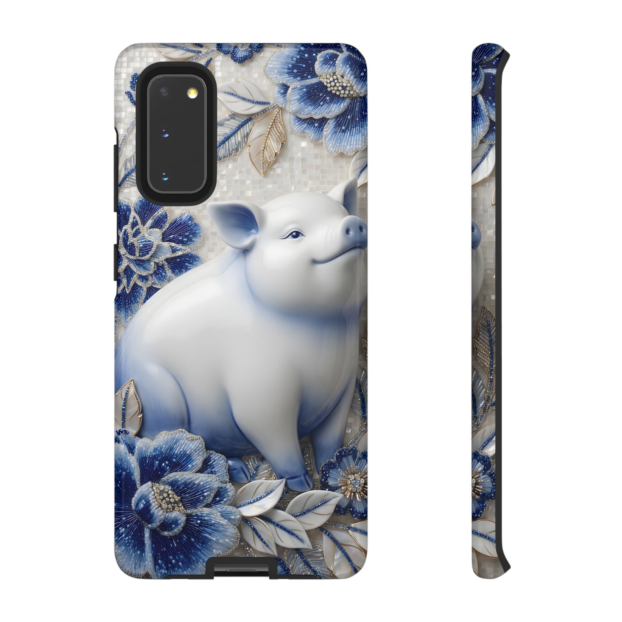 Asian Zodiac Pig Samsung Galaxy Phone Case | Blue & White Porcelain Slim Protective Shockproof Case| Year of the Pig Gift