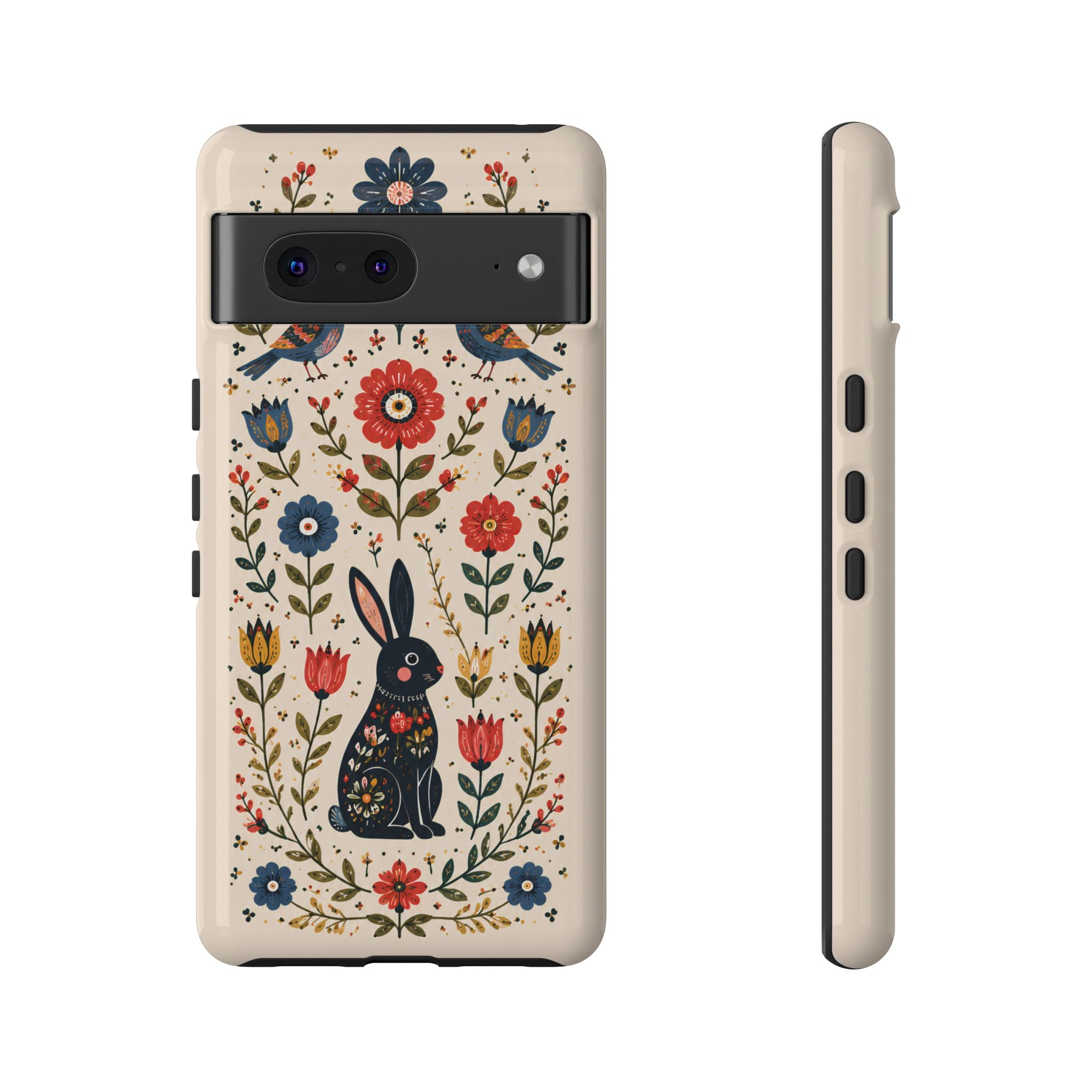 Floral Folk Art Bunny Tough Google Pixel Phone Case