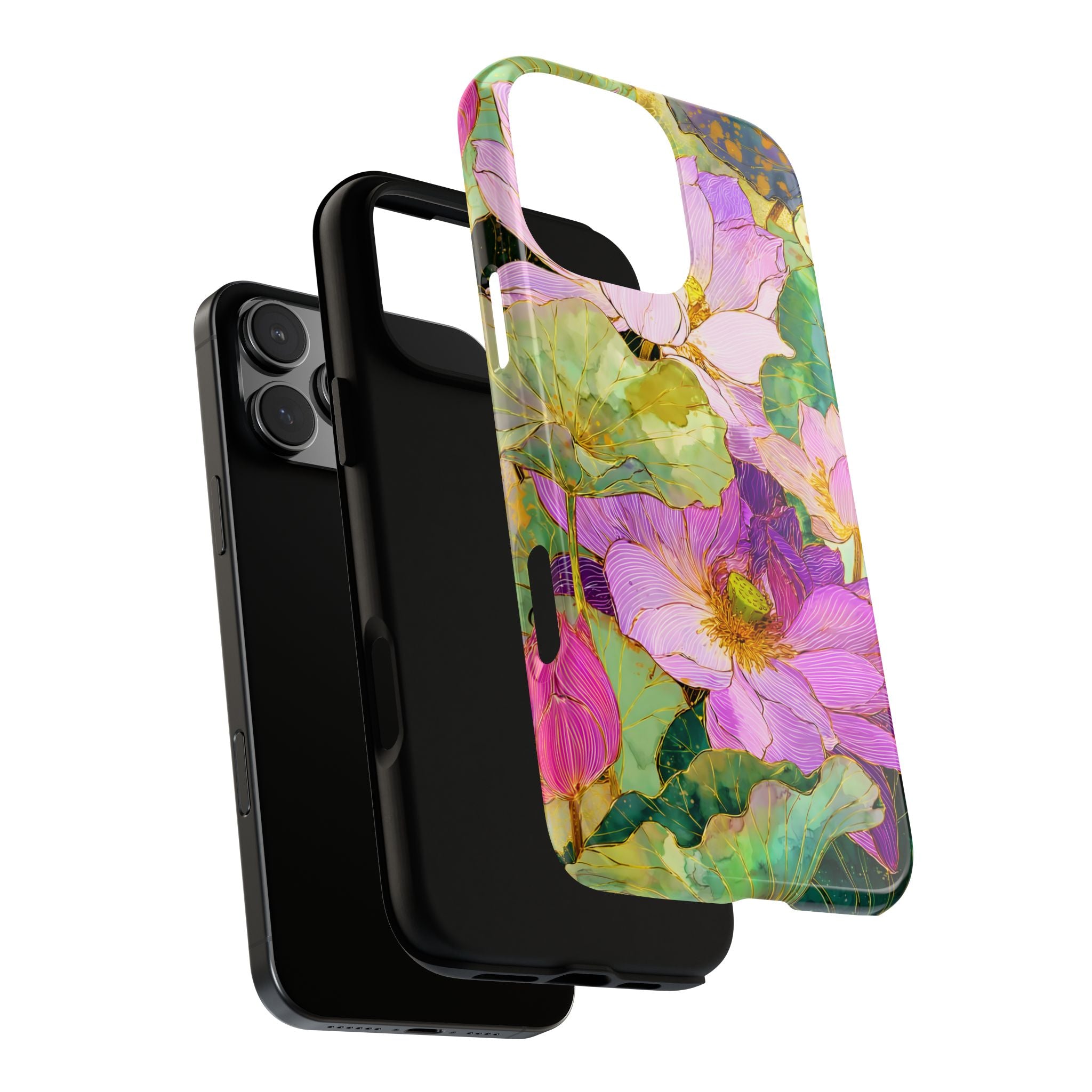 Floral Watercolor Tough iPhone Case | Pink Lotus Garden Protective Cover