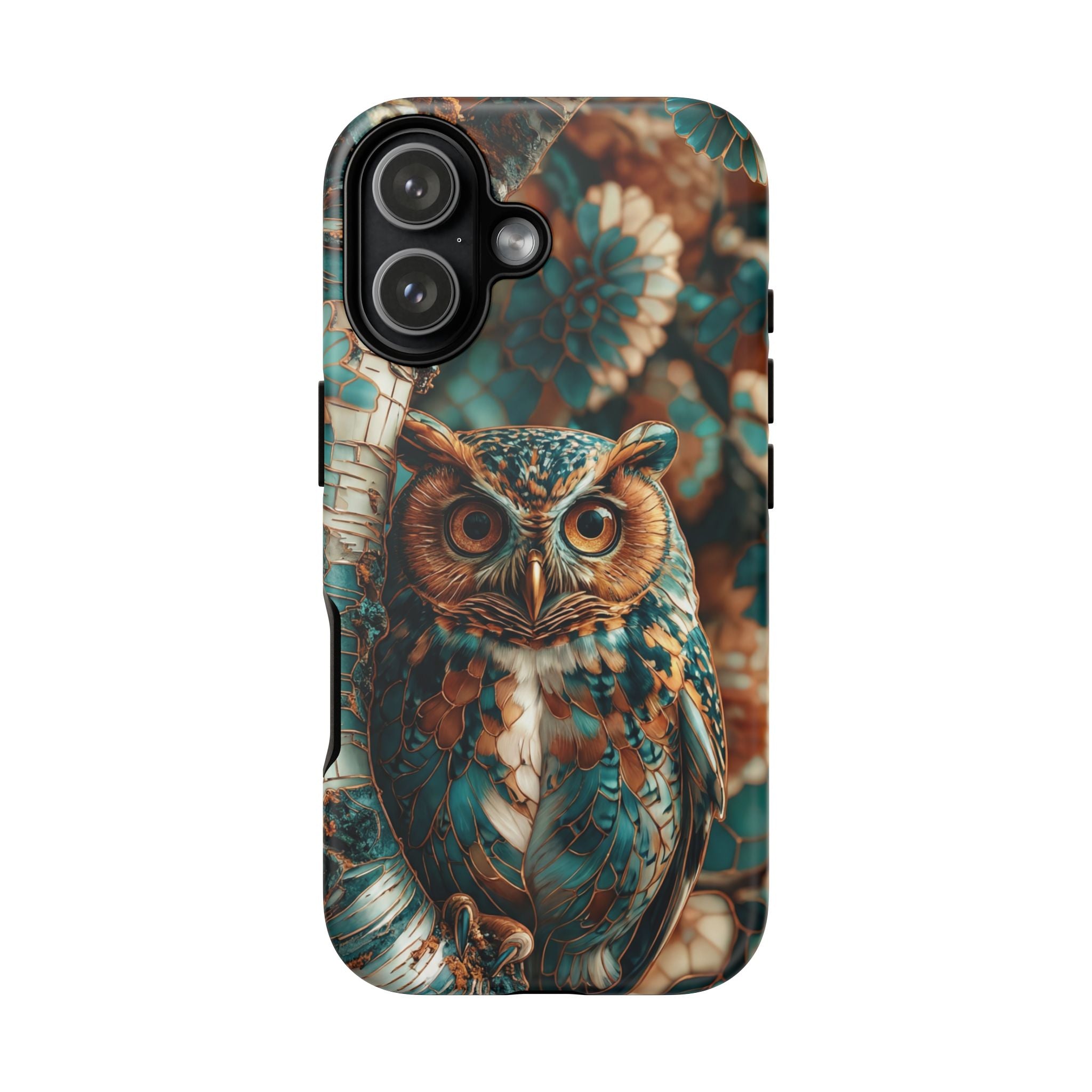 Owl Forest Tough iPhone Case | Teal & Brown Rustic Wildlife Protective Cover