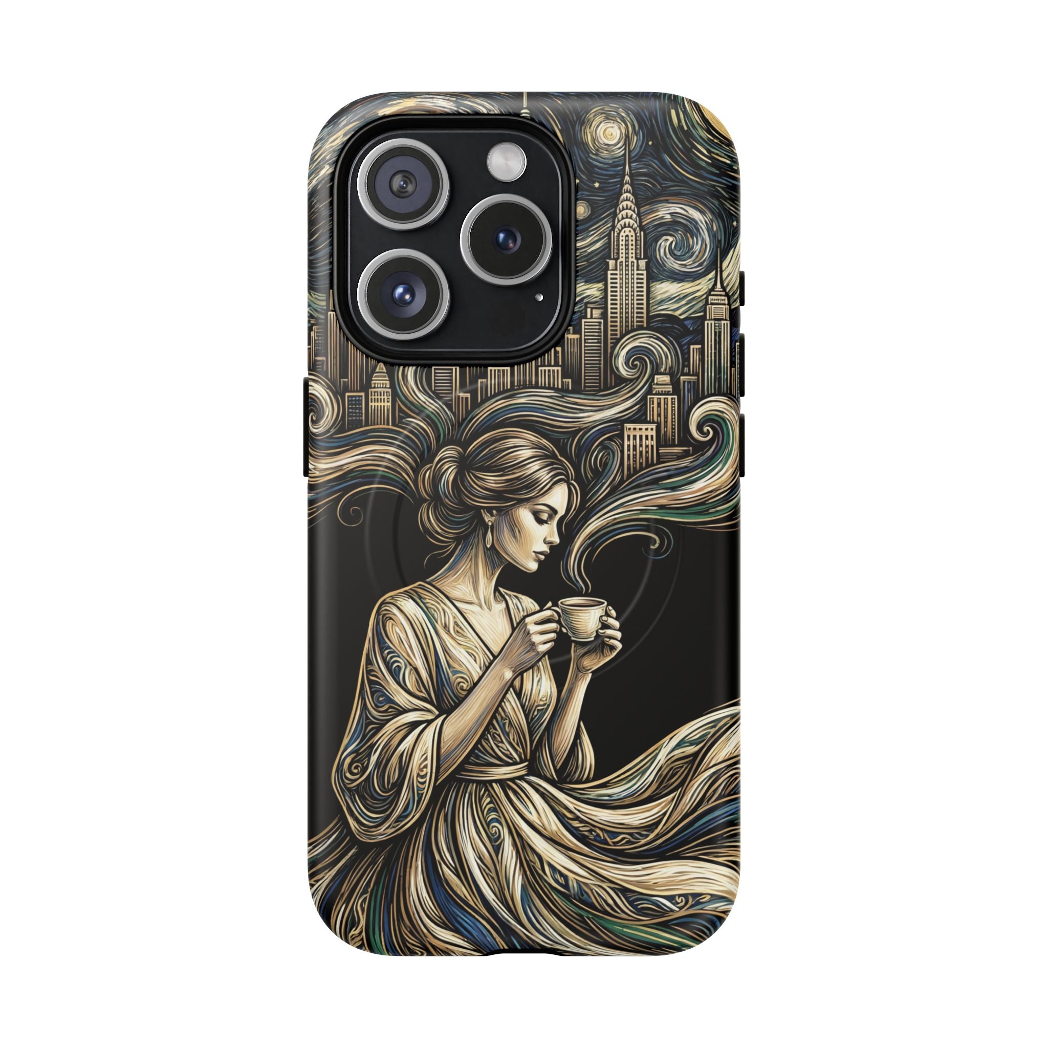 Vintage Cityscape Woman Tea Art MagSafe iPhone Case