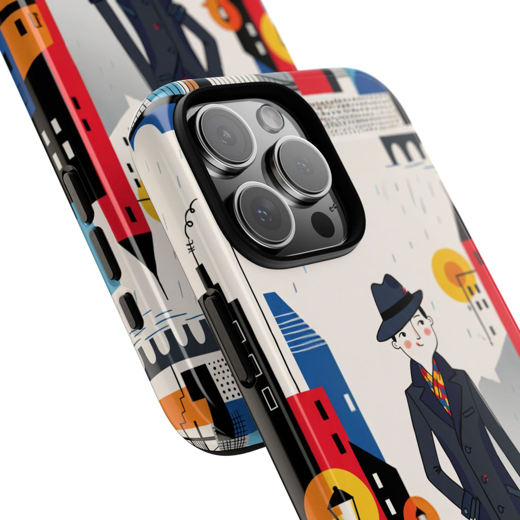 Retro Gentleman in Cityscape Illustration iPhone Case
