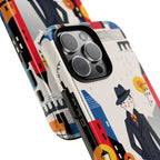 Retro Gentleman in Cityscape Illustration iPhone Case