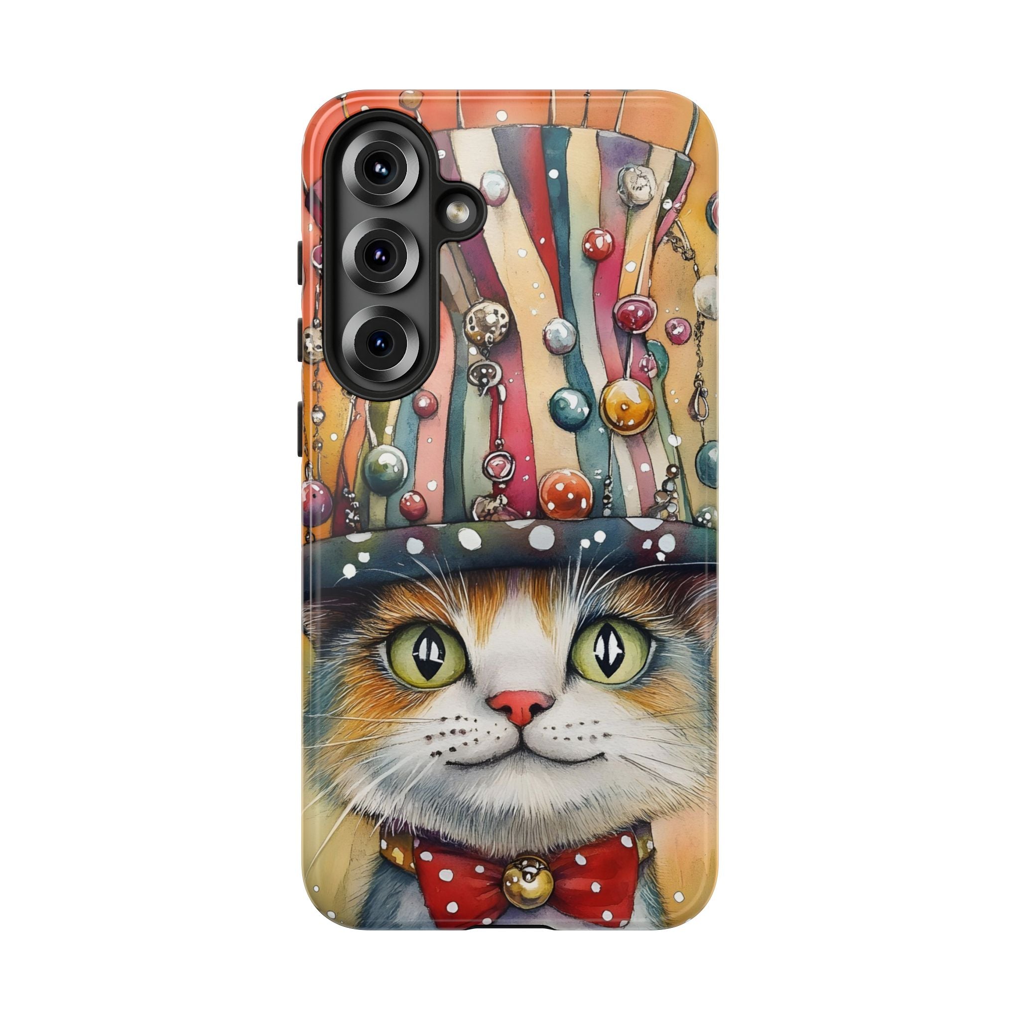 Cat in Colourful Top Hat Samsung Galaxy Case — Whimsical Cat Art iPhone Case