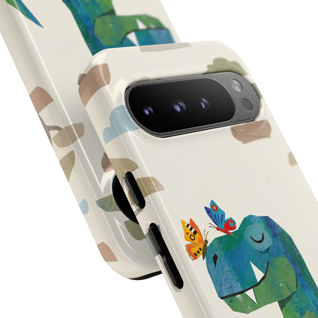 Meditating Dinosaur Google Pixel Phone Case | Cute T-Rex with Butterflies and Bonsai