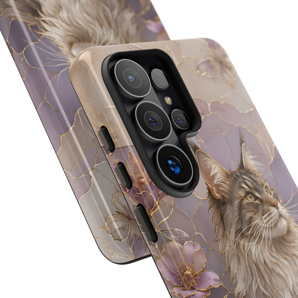 Maine Coon Cat Samsung Galaxy Phone Case | Floral Cat Phone Case
