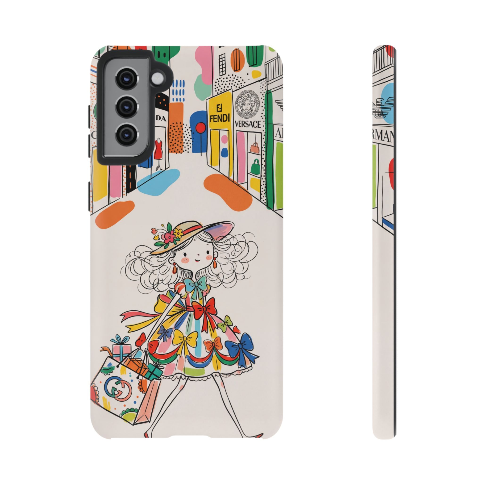Cute Fashion Girl Samsung Galaxy Phone Case | Colourful Shopping Street Design