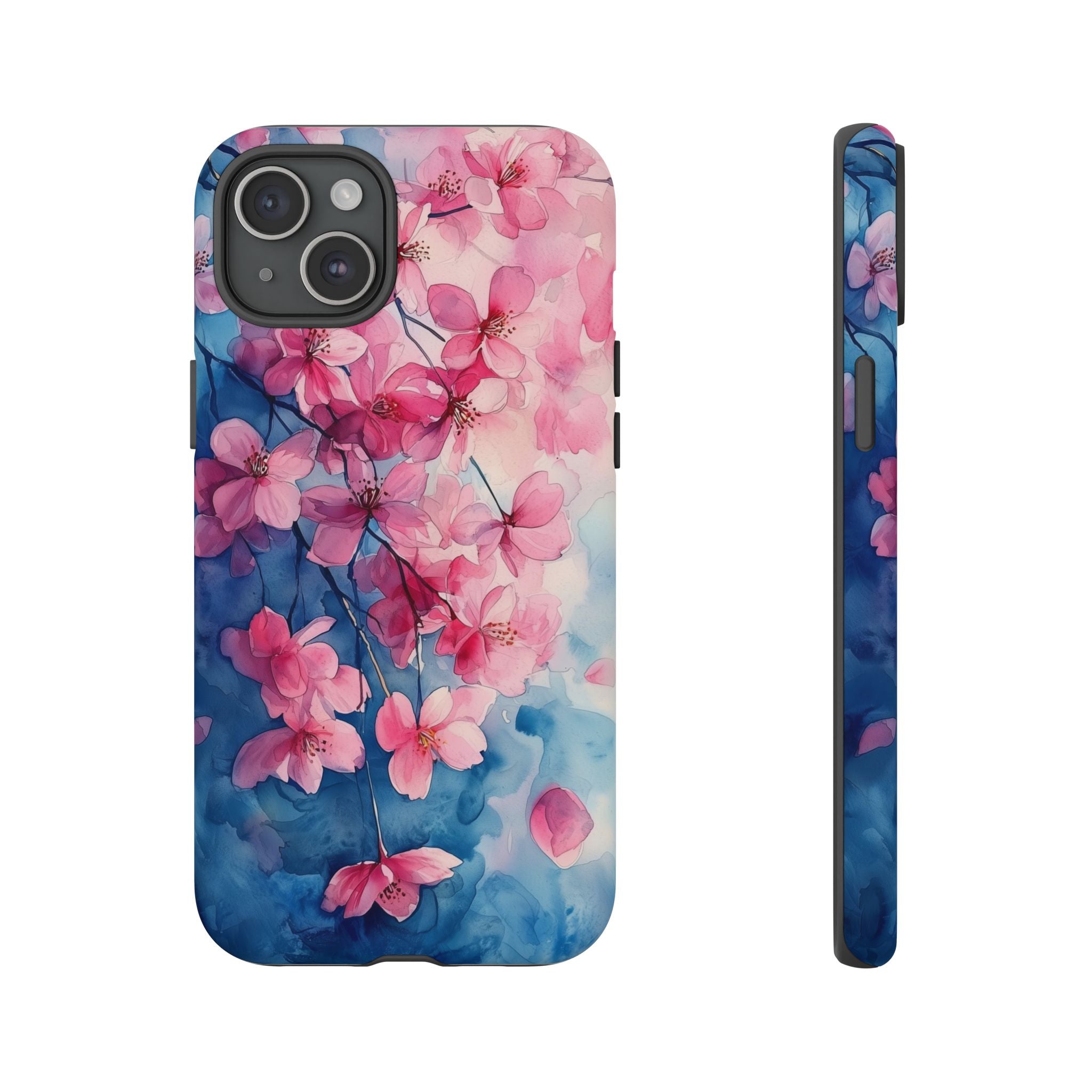 Floral Cherry Blossom iPhone Case | Pink Blue Watercolour
