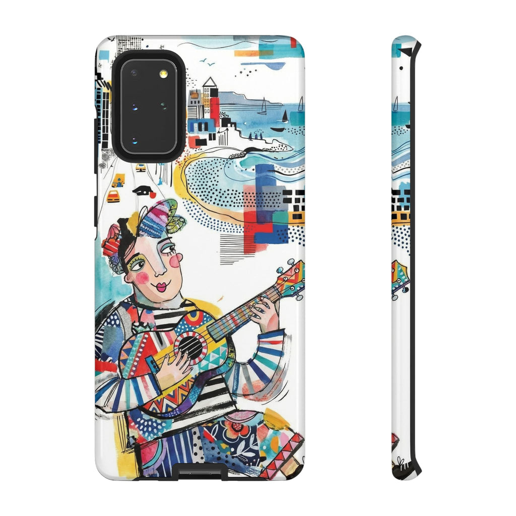 Custodia per Samsung Galaxy per Musicisti Artistici | Custodia Resistente con Chitarra Colorata e Paesaggio Urbano