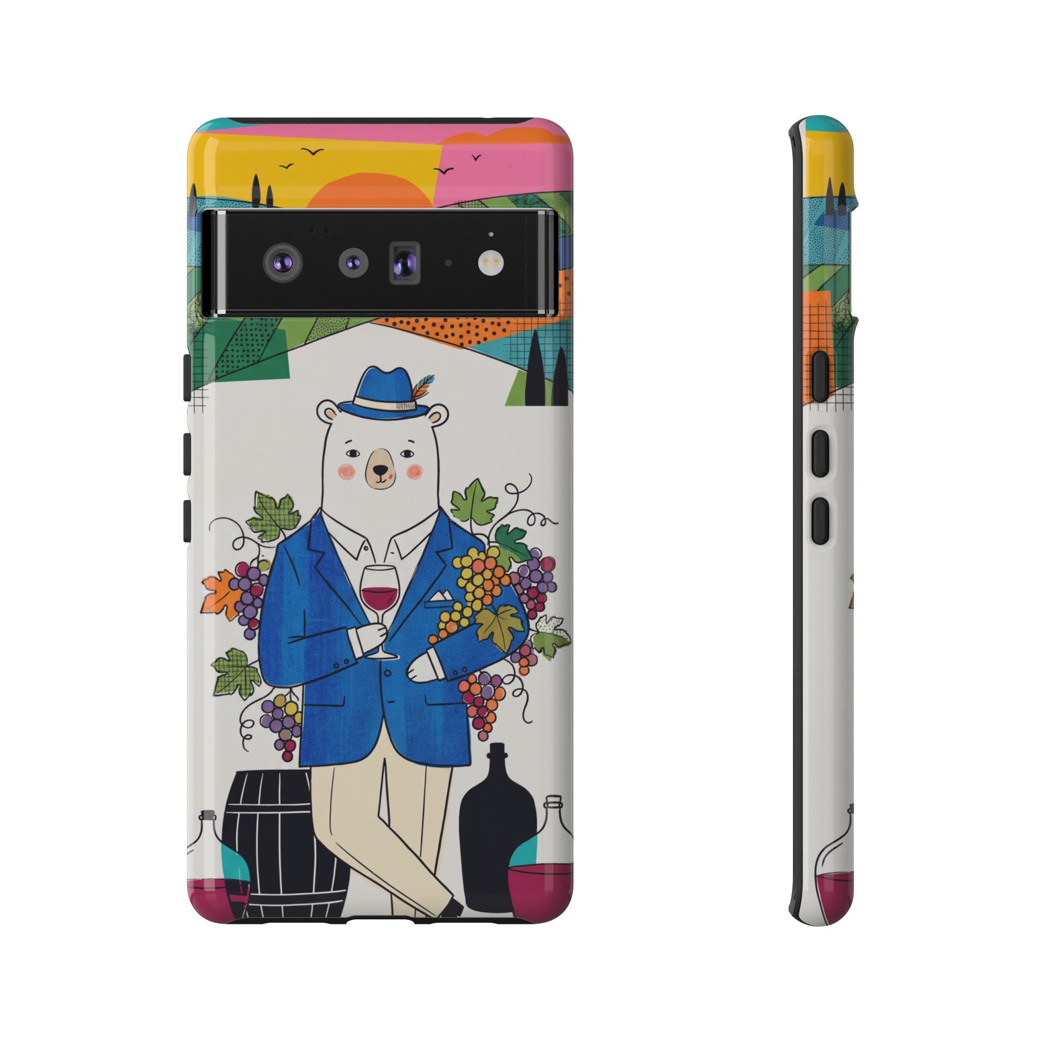 Dapper Polar Bear Wine Lover Illustrated Protective Google Pixel Phone Case