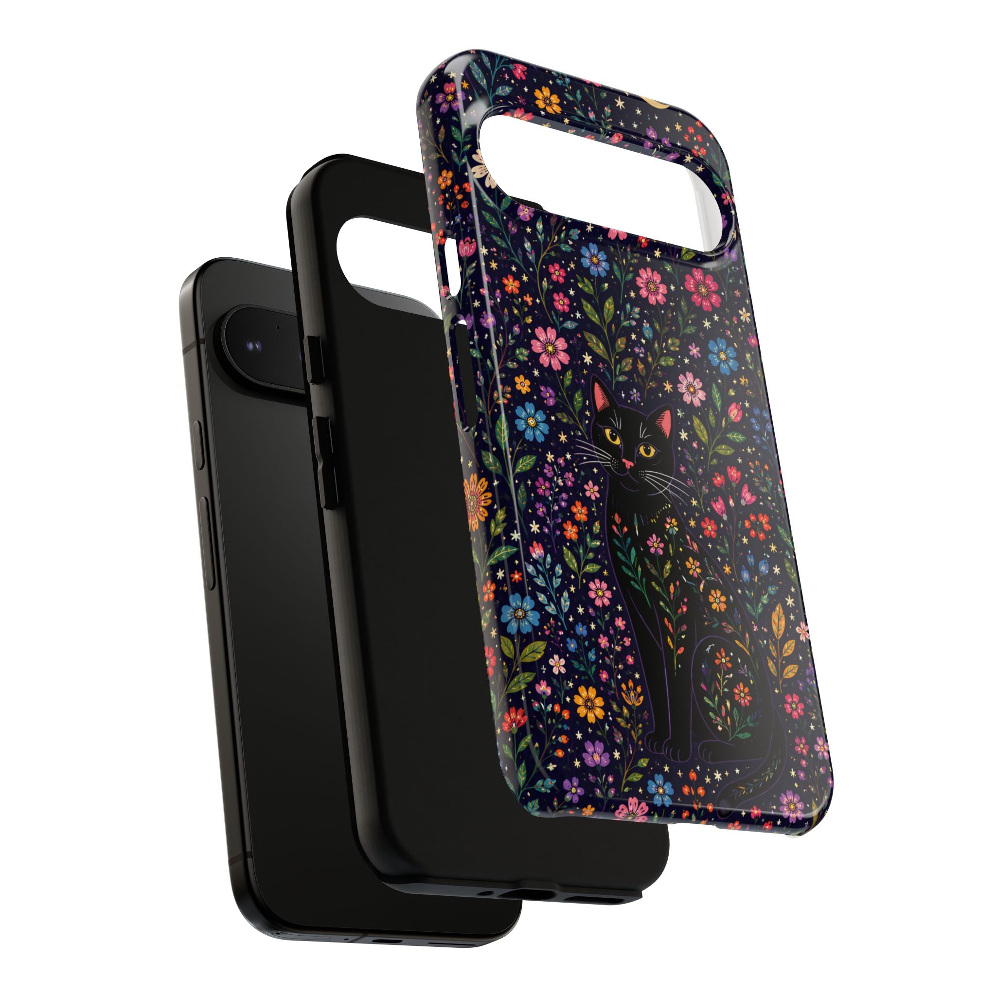 Celestial Black Cat Google Pixel Phone Case | Whimsigoth Floral