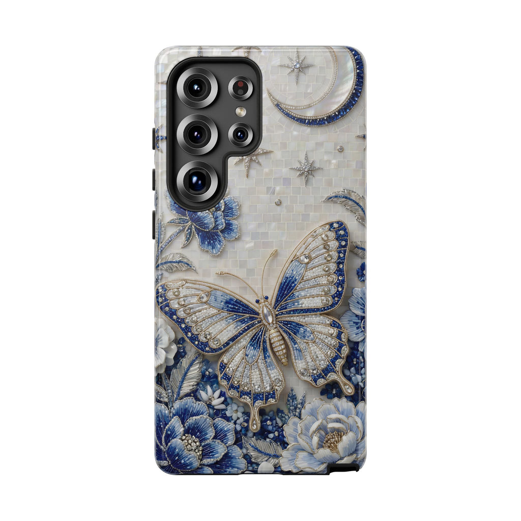 Blue Moon Butterfly Samsung Galaxy Phone Case | Floral Protective Tough Case