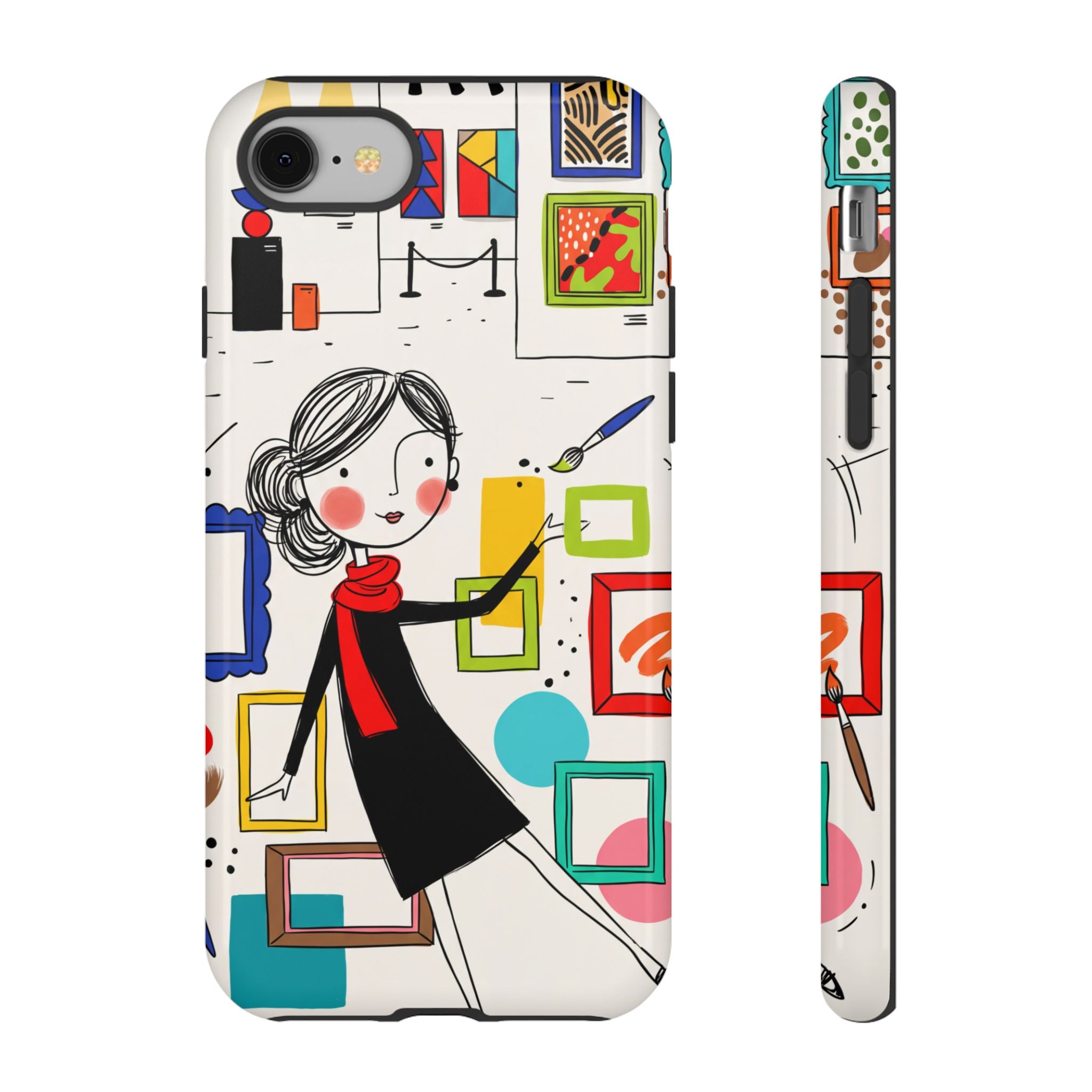 Art Gallery Illustration iPhone Case | Cute Woman with Frames Design