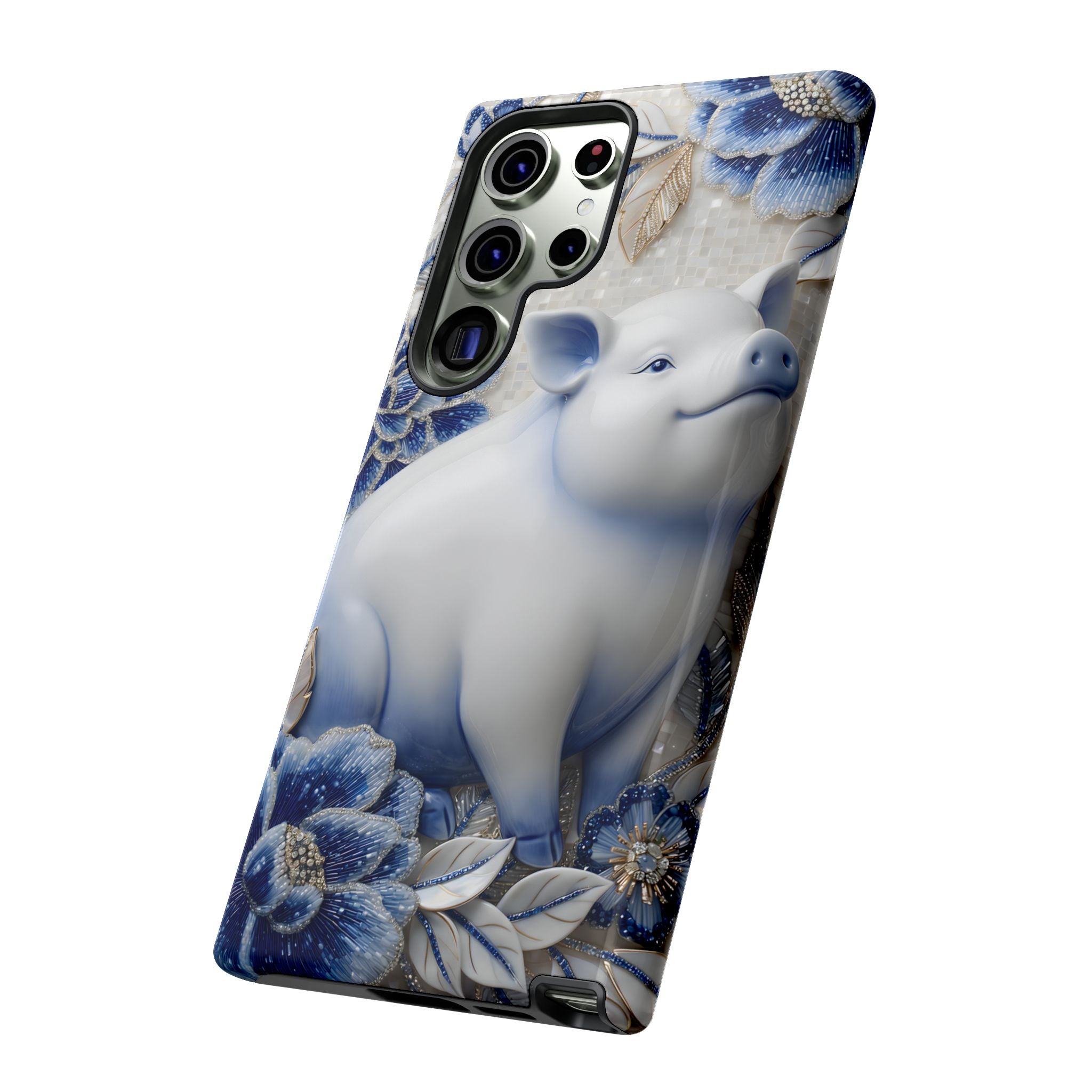 Asian Zodiac Pig Samsung Galaxy Phone Case | Blue & White Porcelain Slim Protective Shockproof Case| Year of the Pig Gift