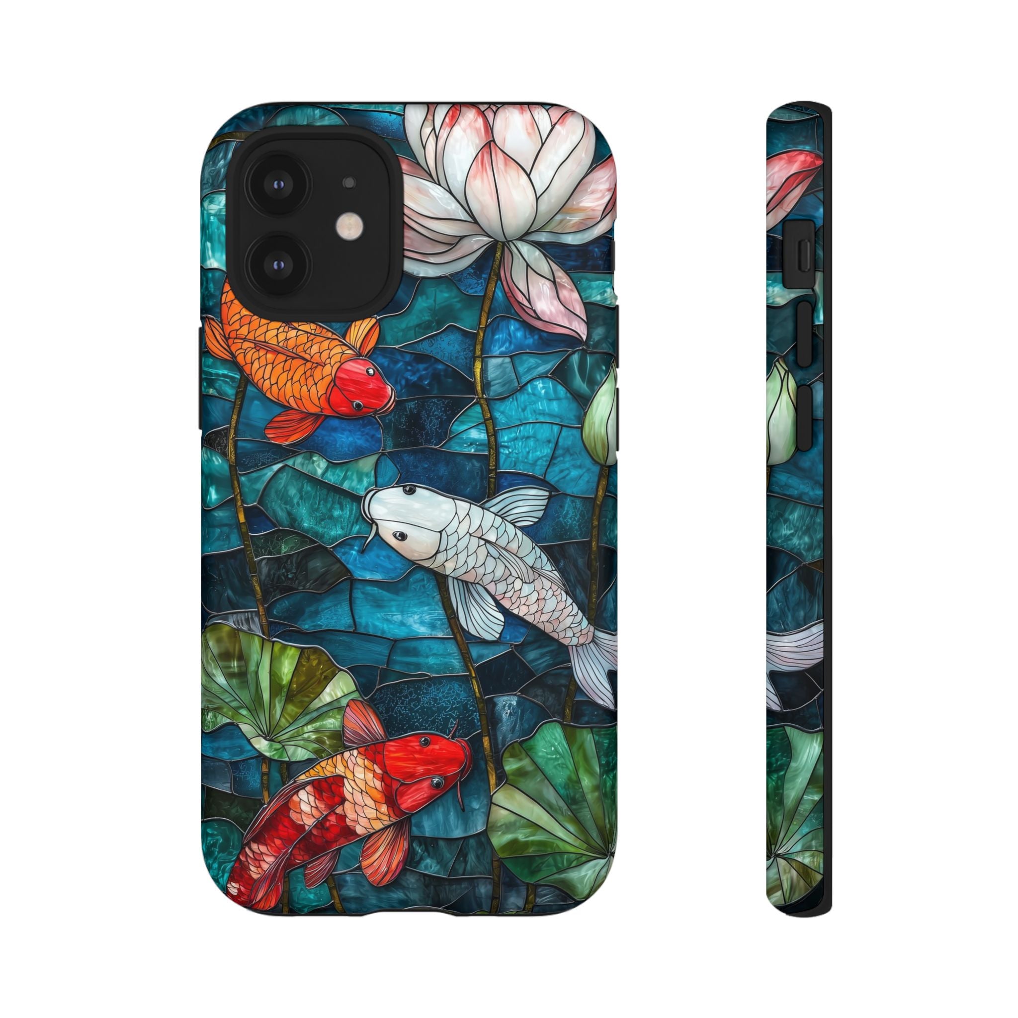 Koi Pond Tough iPhone Case — Stained Glass Lotus & Koi Design