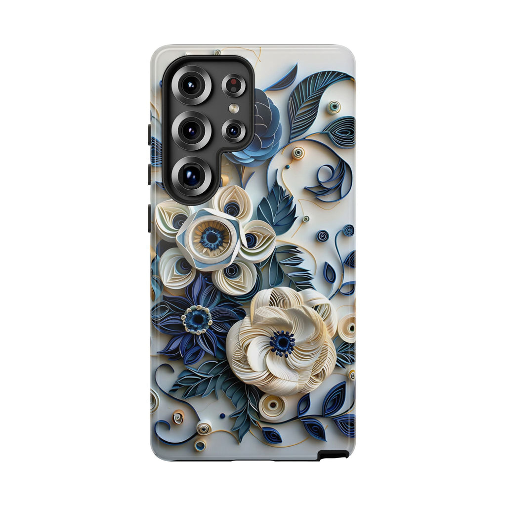 Floral Quilled Art Samsung Galaxy Case — Blue & Cream Decorative Protection