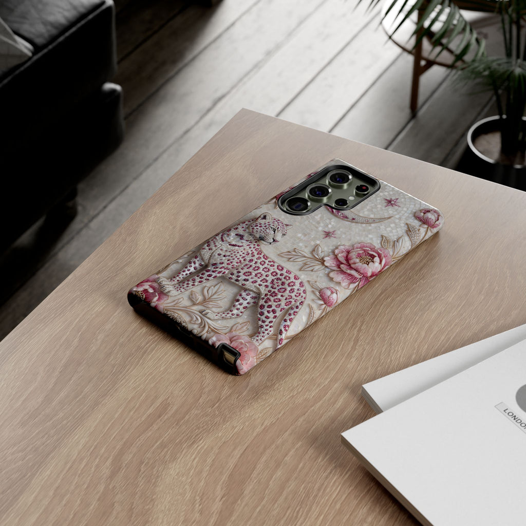 Custodia per telefono Samsung Galaxy Luna con Leopardo Floreale | Cover protettiva botanica vintage rosa