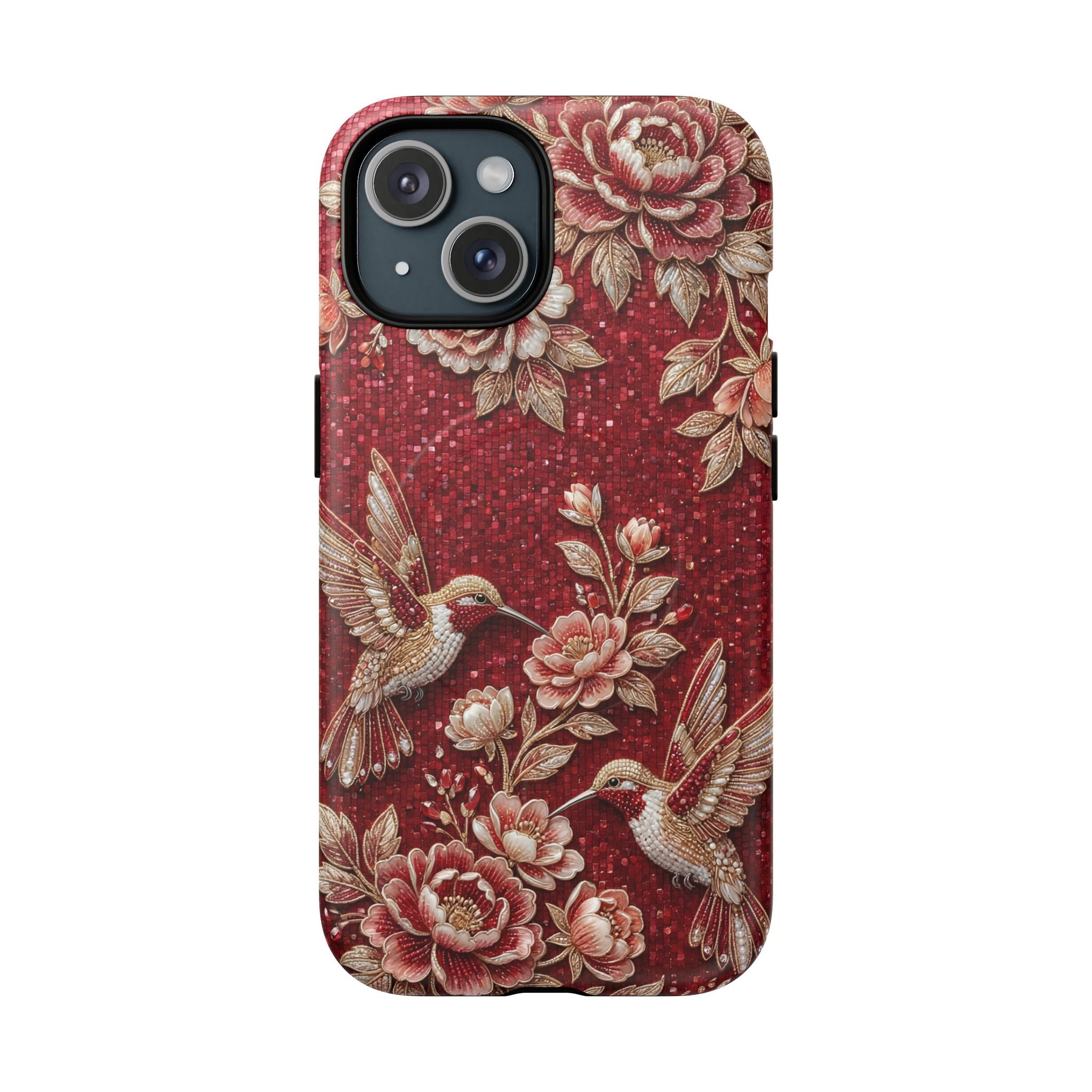 Floral Hummingbird Tough Case | Vintage Red MagSafe iPhone Case