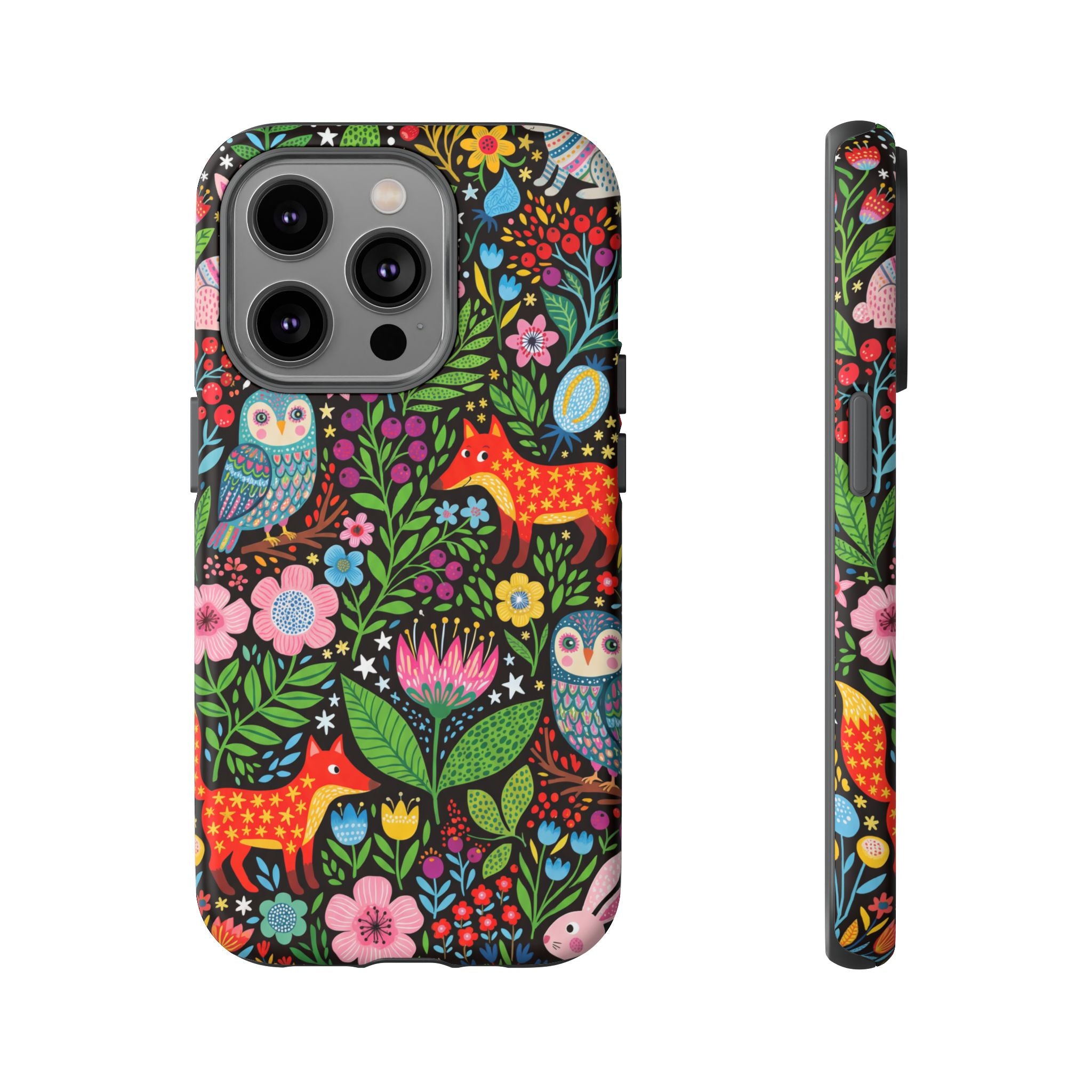 Floral Woodland iPhone Case | Colourful Fox & Owl Protective Cover
