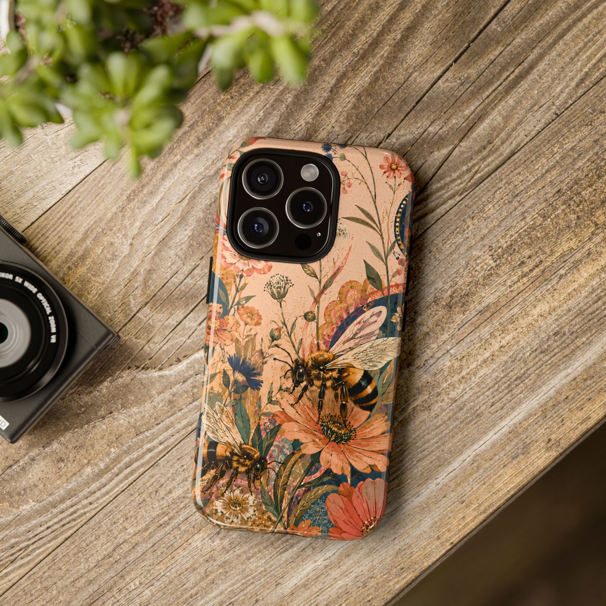 Honeybee Tough iPhone Case | Vintage Botanical Flower Cover