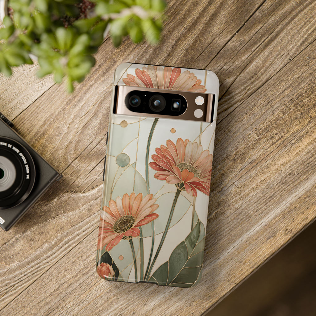 Gerbera Daisy Google Pixel Phone Case | Stained Glass Floral Phone Case