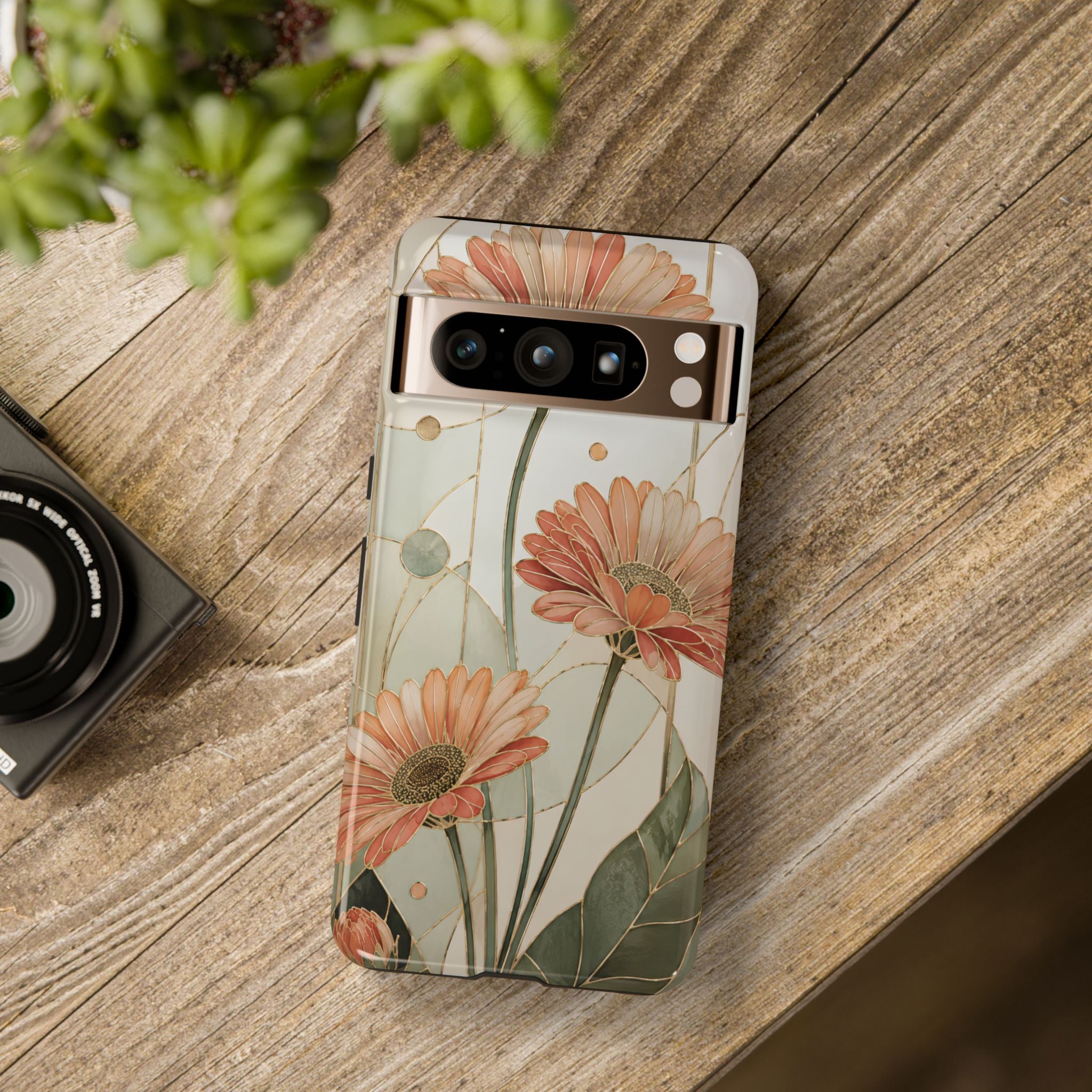 Gerbera Daisy Google Pixel Phone Case | Stained Glass Floral Phone Case