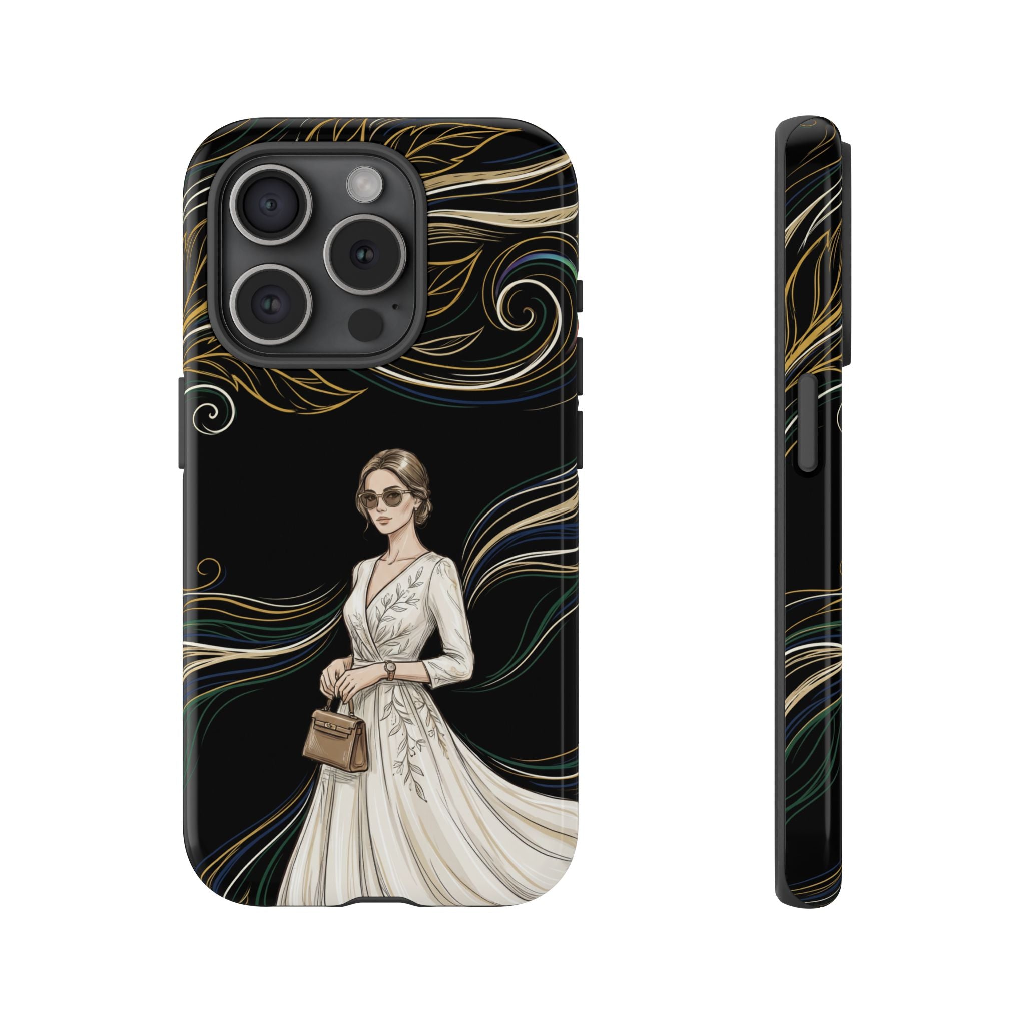 Elegant Woman Illustration iPhone Case | Vintage Bride in Flowing Gown