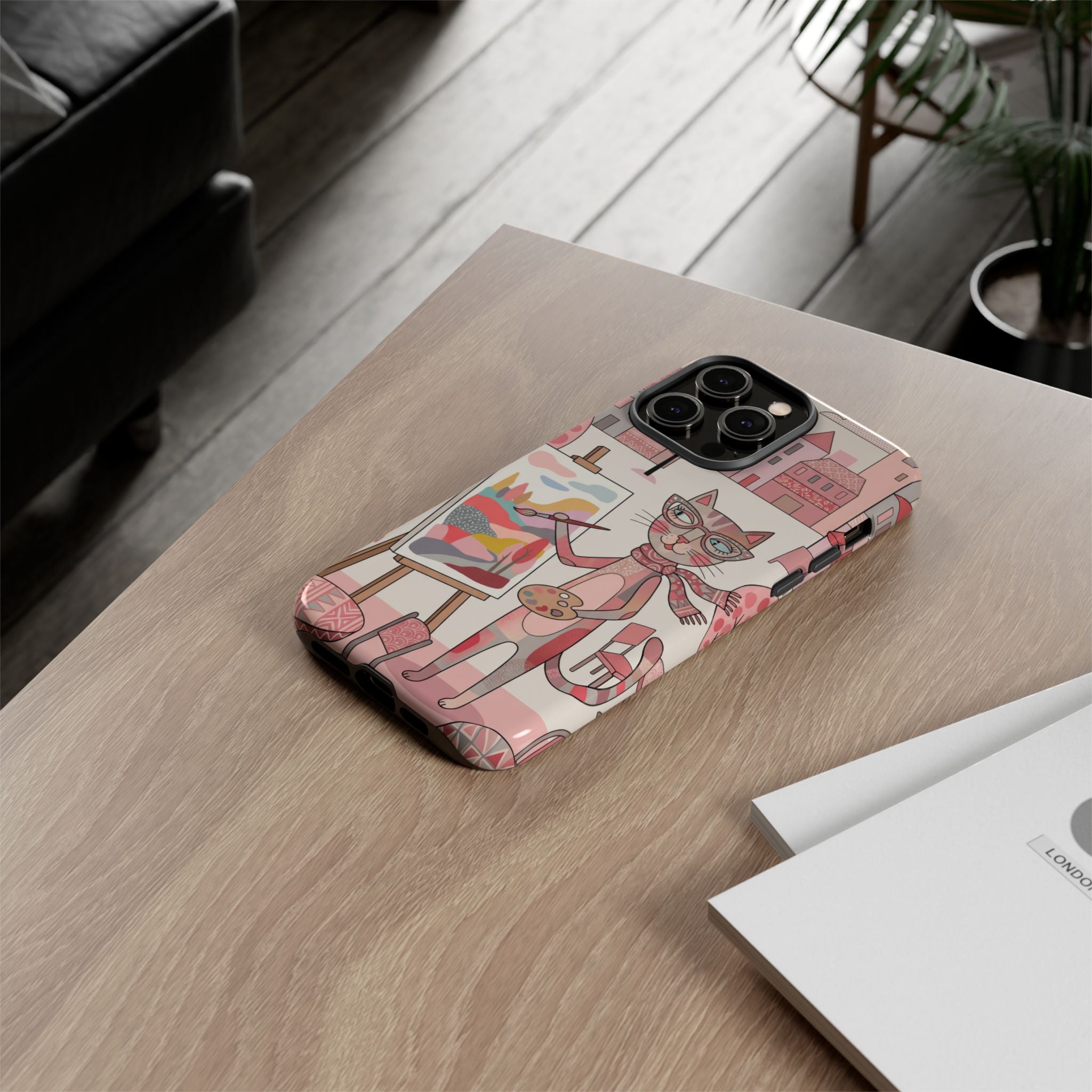 Artistic Cat iPhone Case | Painter Kitty Illustration Tough Case
