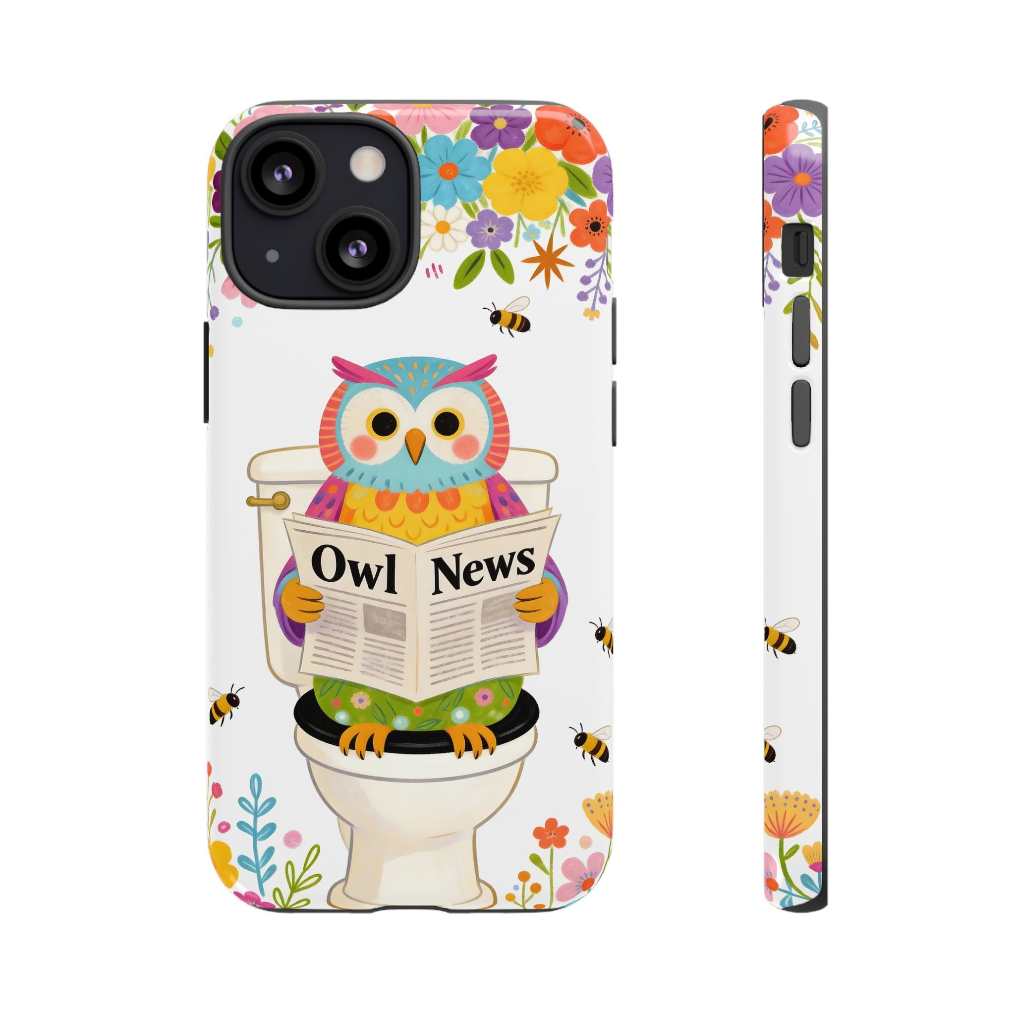 Owl News Floral iPhone Case | Cute Owl Reading Newspaper on Toilet