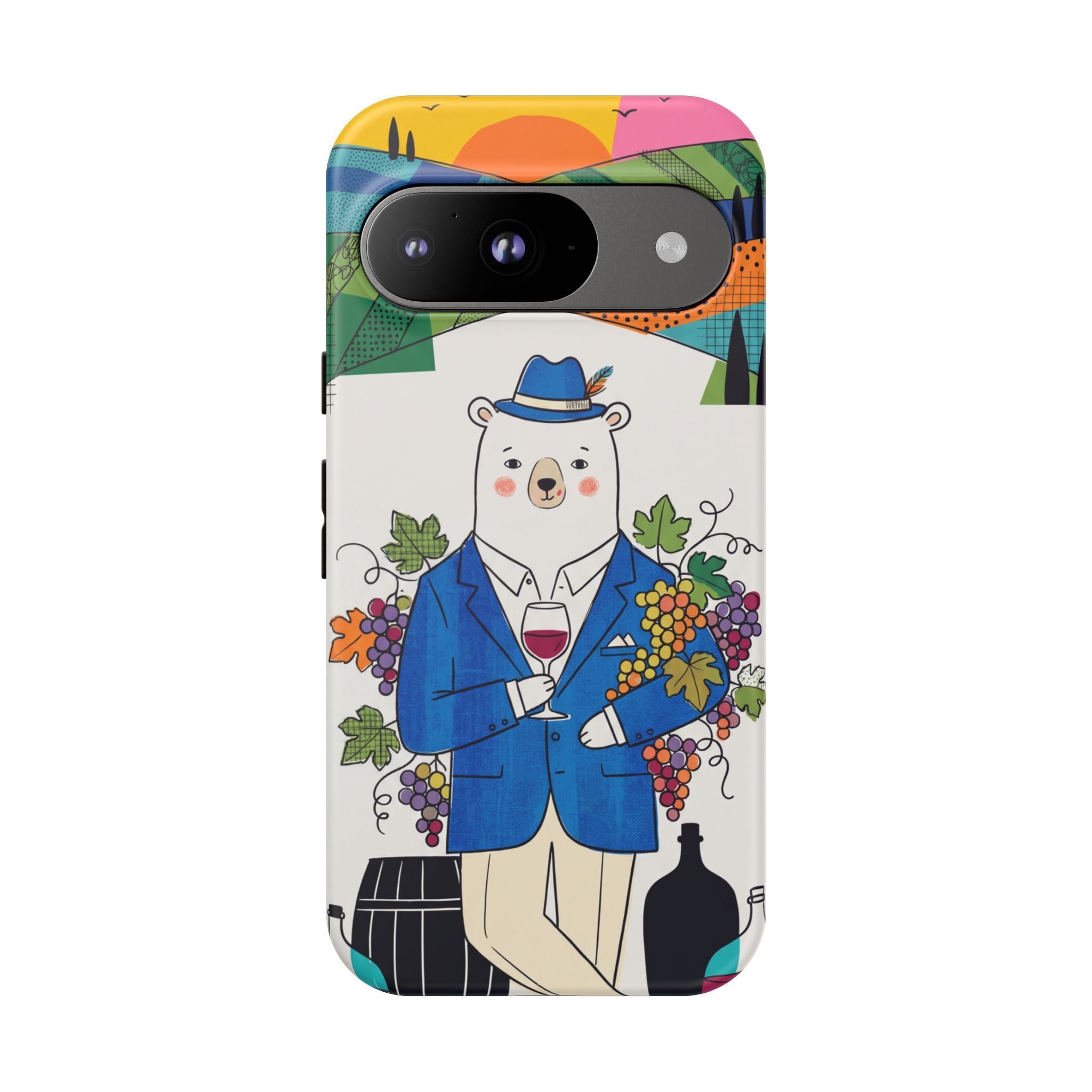 Dapper Polar Bear Wine Lover Illustrated Protective Google Pixel Phone Case