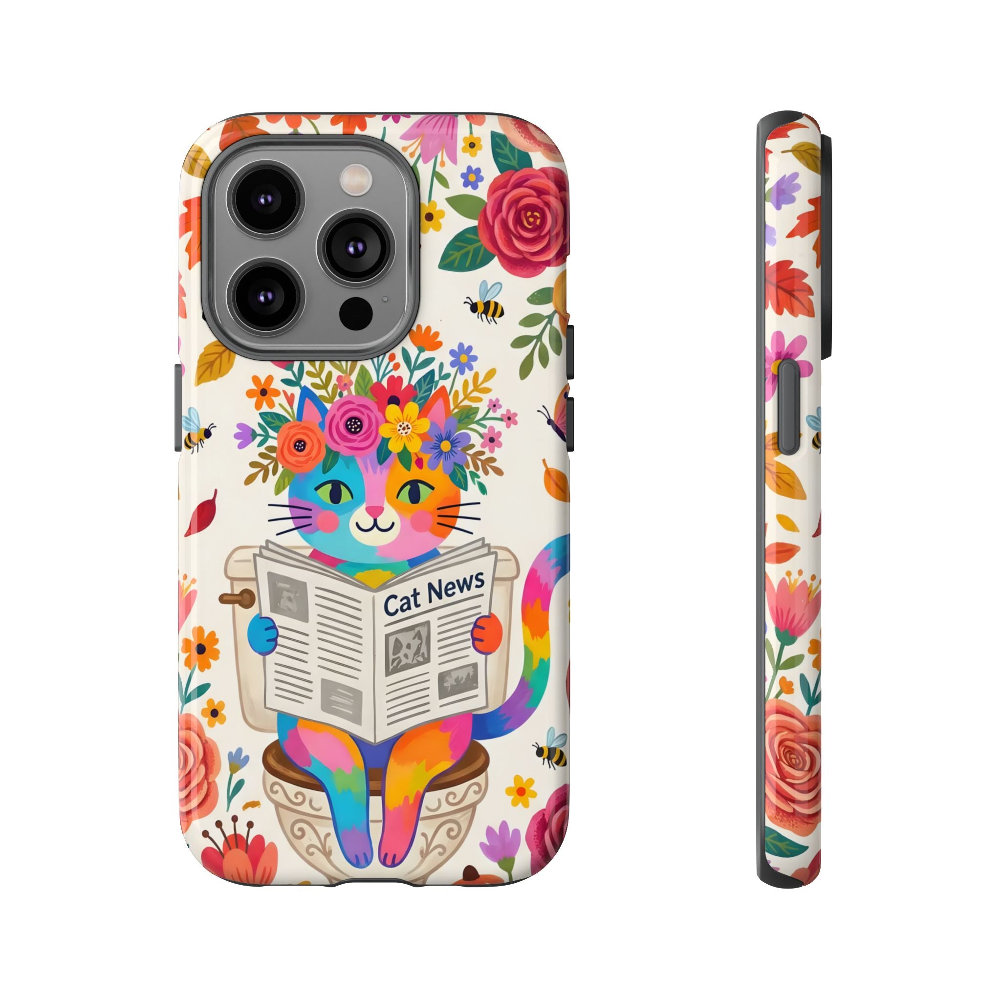 Floral Rainbow Cat iPhone Case | Cat News Design